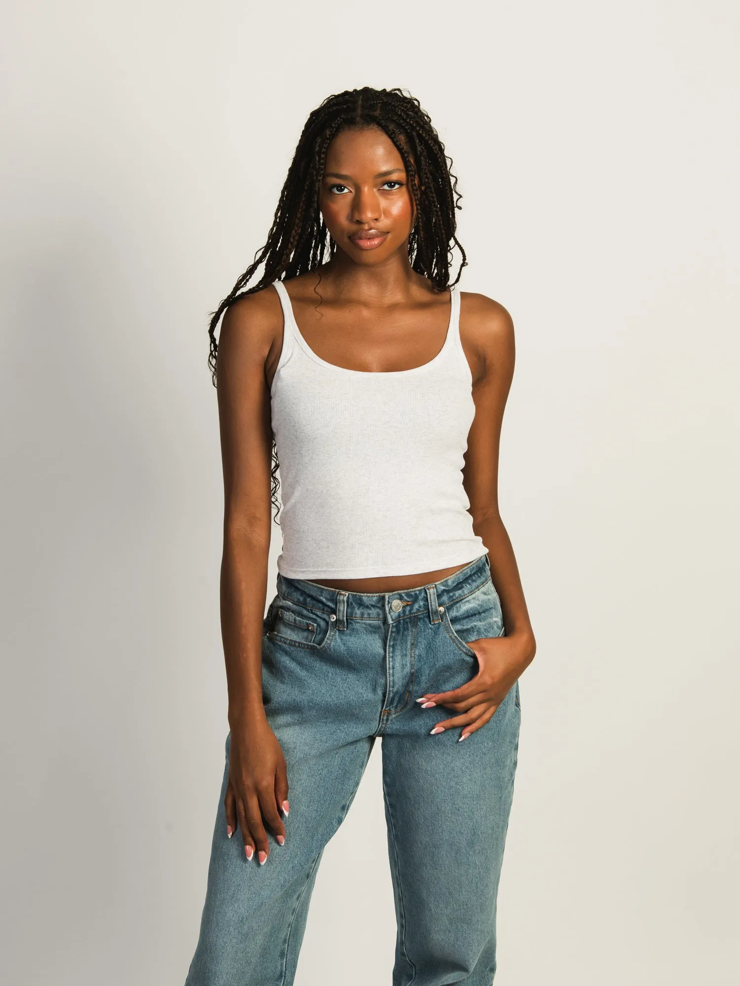 HARLOW ESSENTIAL RIBBED MELANGE TANK TOP - CLOUD sold by Boathouse