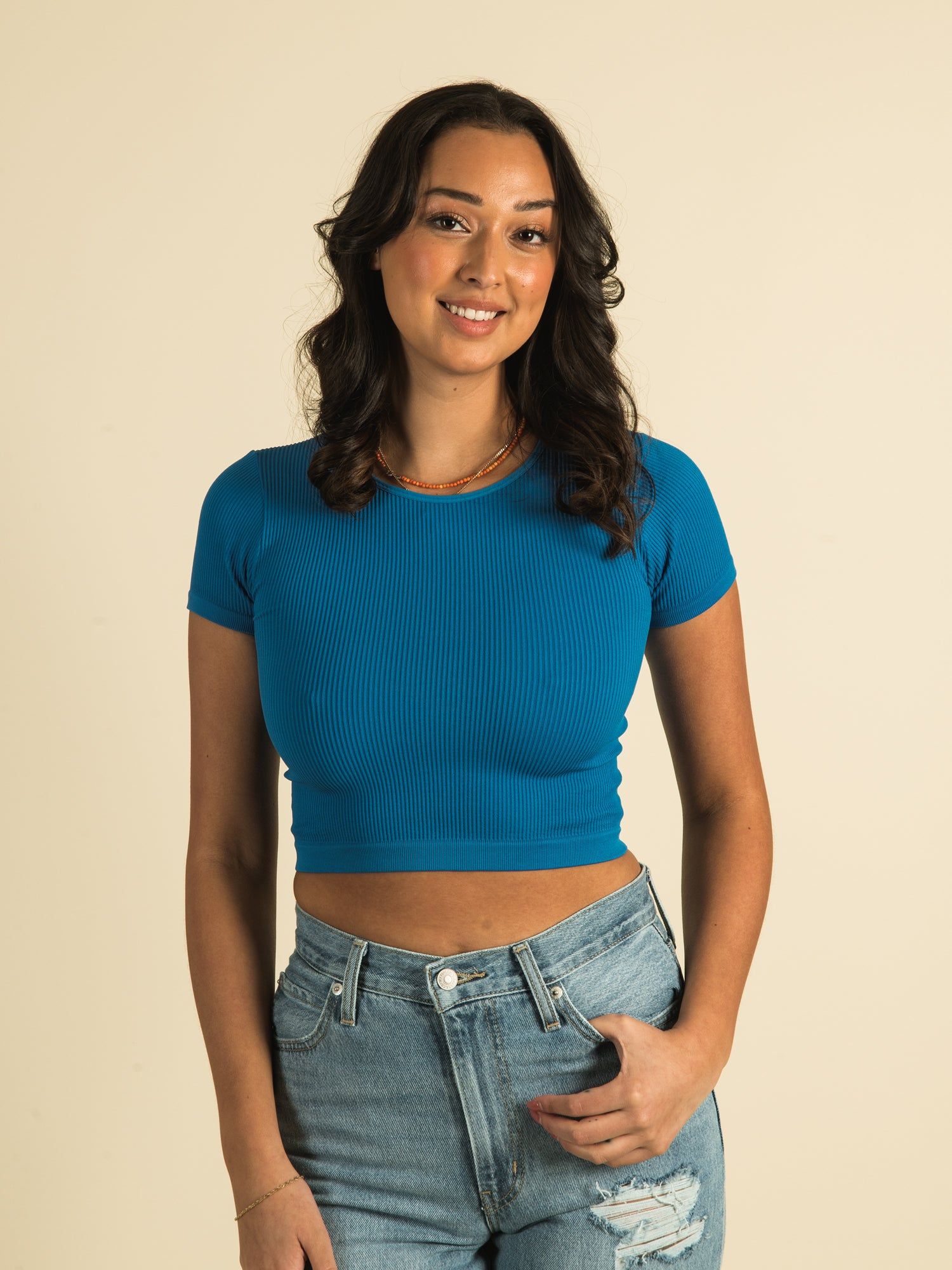 HARLOW RIBBED SEAMLESS TEE - CLEARANCE sold by Boathouse