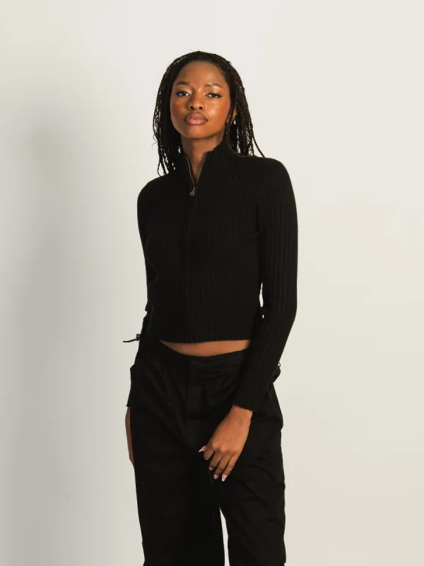 HARLOW RIBBED MOCKNECK ZIP UP - BLACK sold by Boathouse