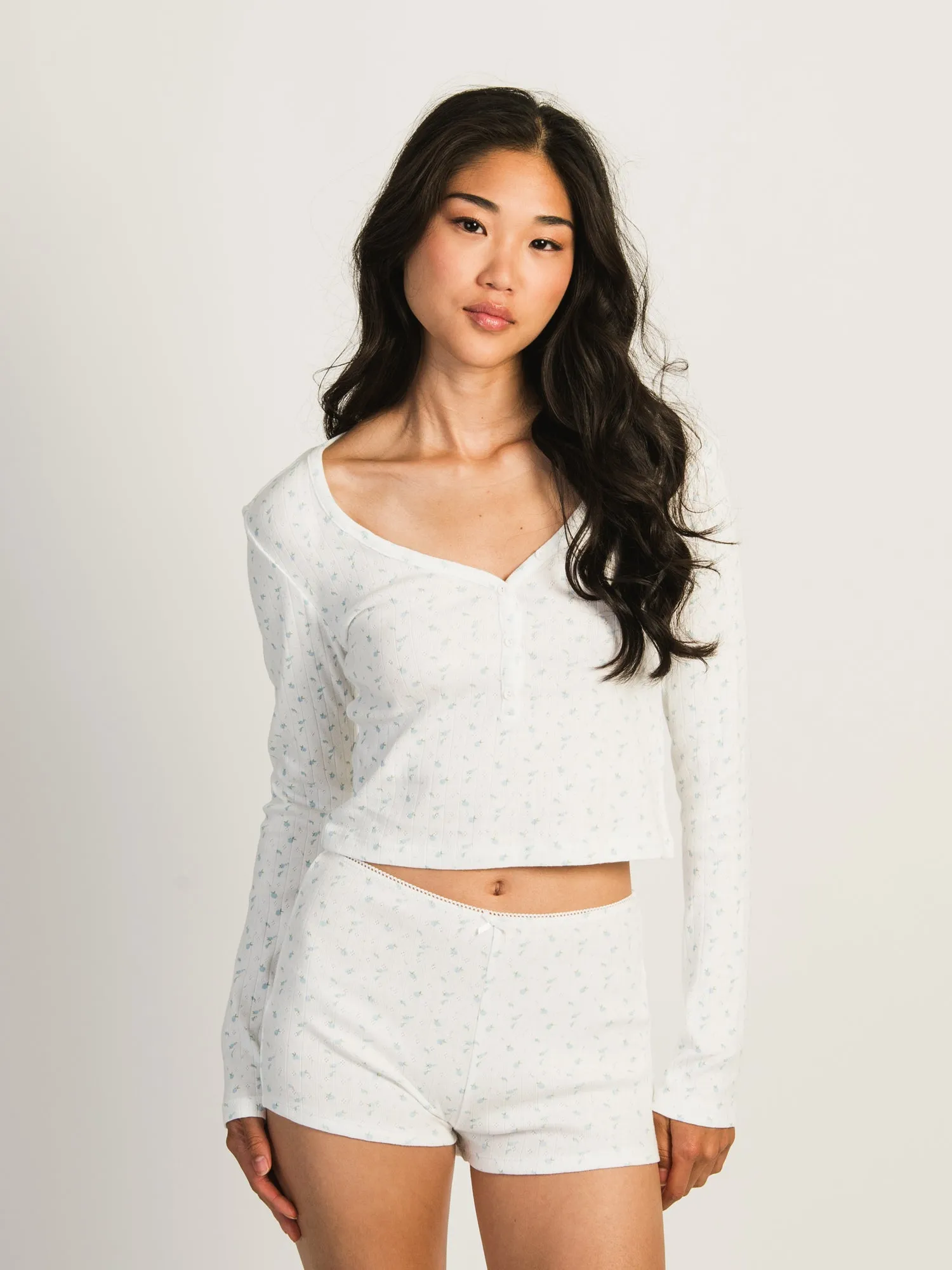 HARLOW PIA POINTELLE DITSY LONG SLEEVE HENLEY - OFF WHITE sold by Boathouse