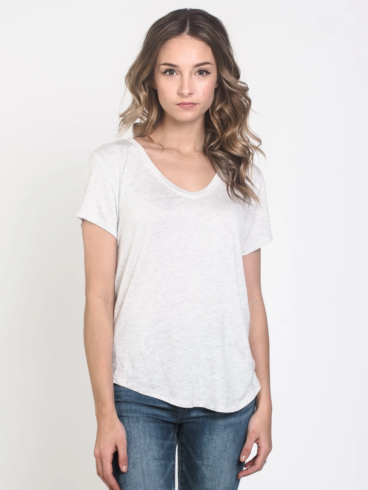 HARLOW LIANNE V-NECK TEE - GREY MIX sold by Boathouse