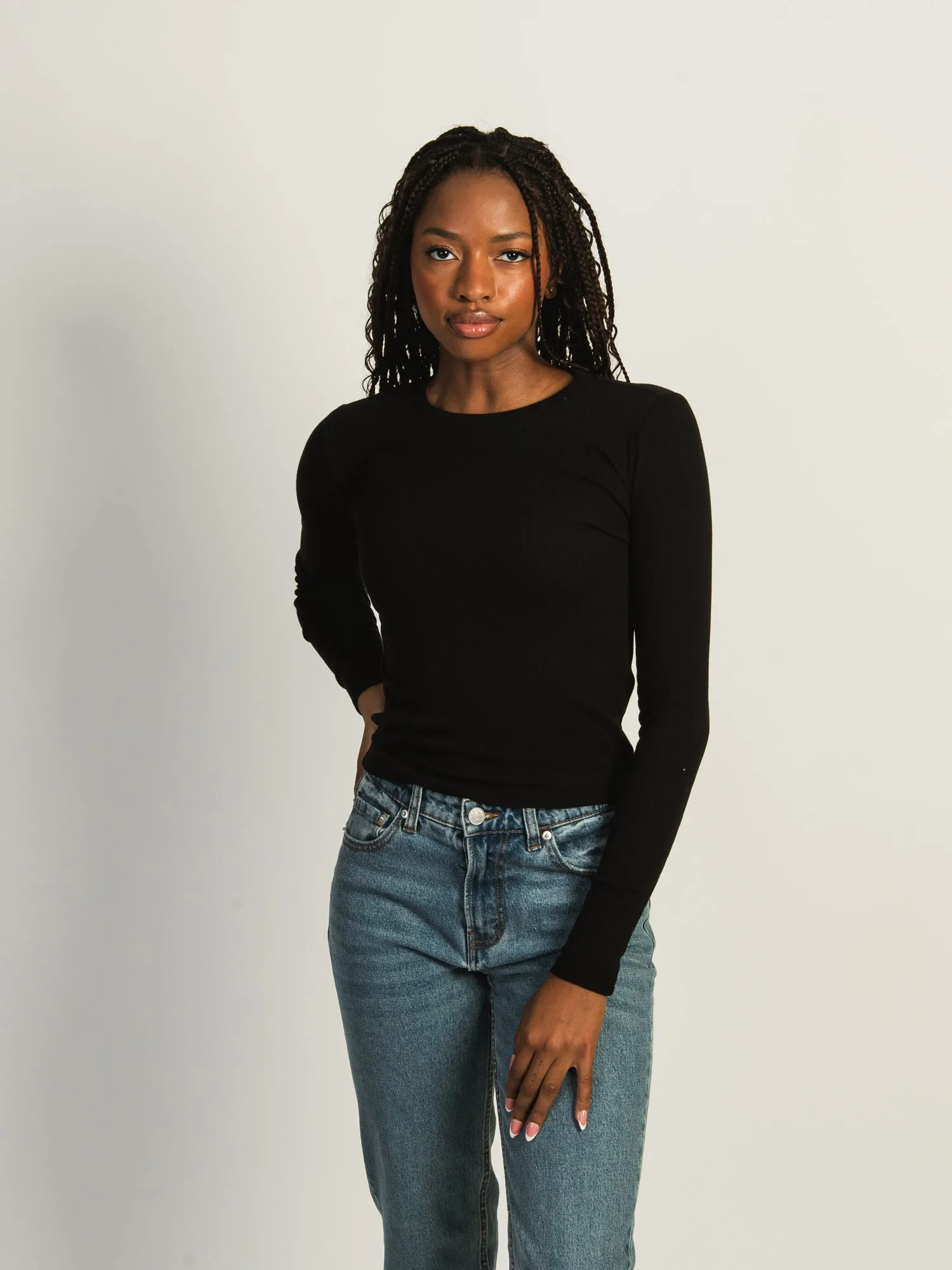 HARLOW ESSENTIAL LONG SLEEVE CREWNECK - BLACK sold by Boathouse