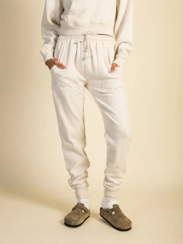 HARLOW HIGH RISE MELANGE FLEECE JOGGER - OATMEAL sold by Boathouse