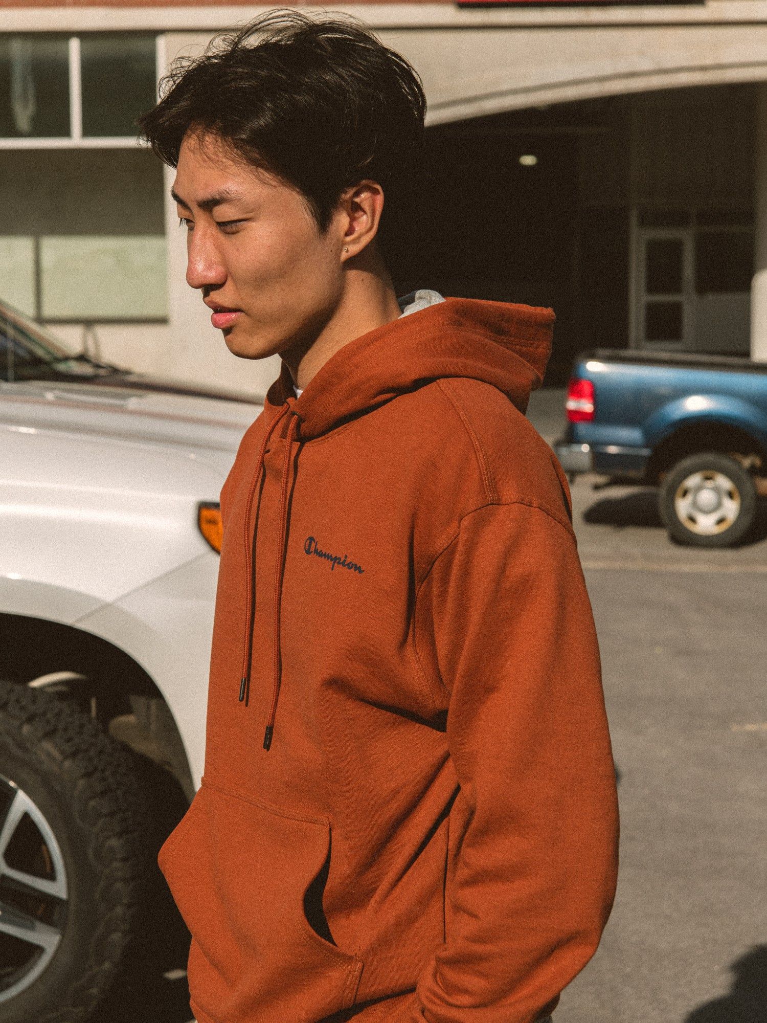 CHAMPION POWERBLEND SCRIPT HOODIE sold by Boathouse