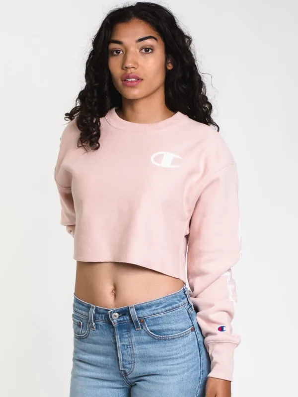WOMENS FLOCK SCRIPT CROP CREW - ASH - CLEARANCE made by Boathouse
