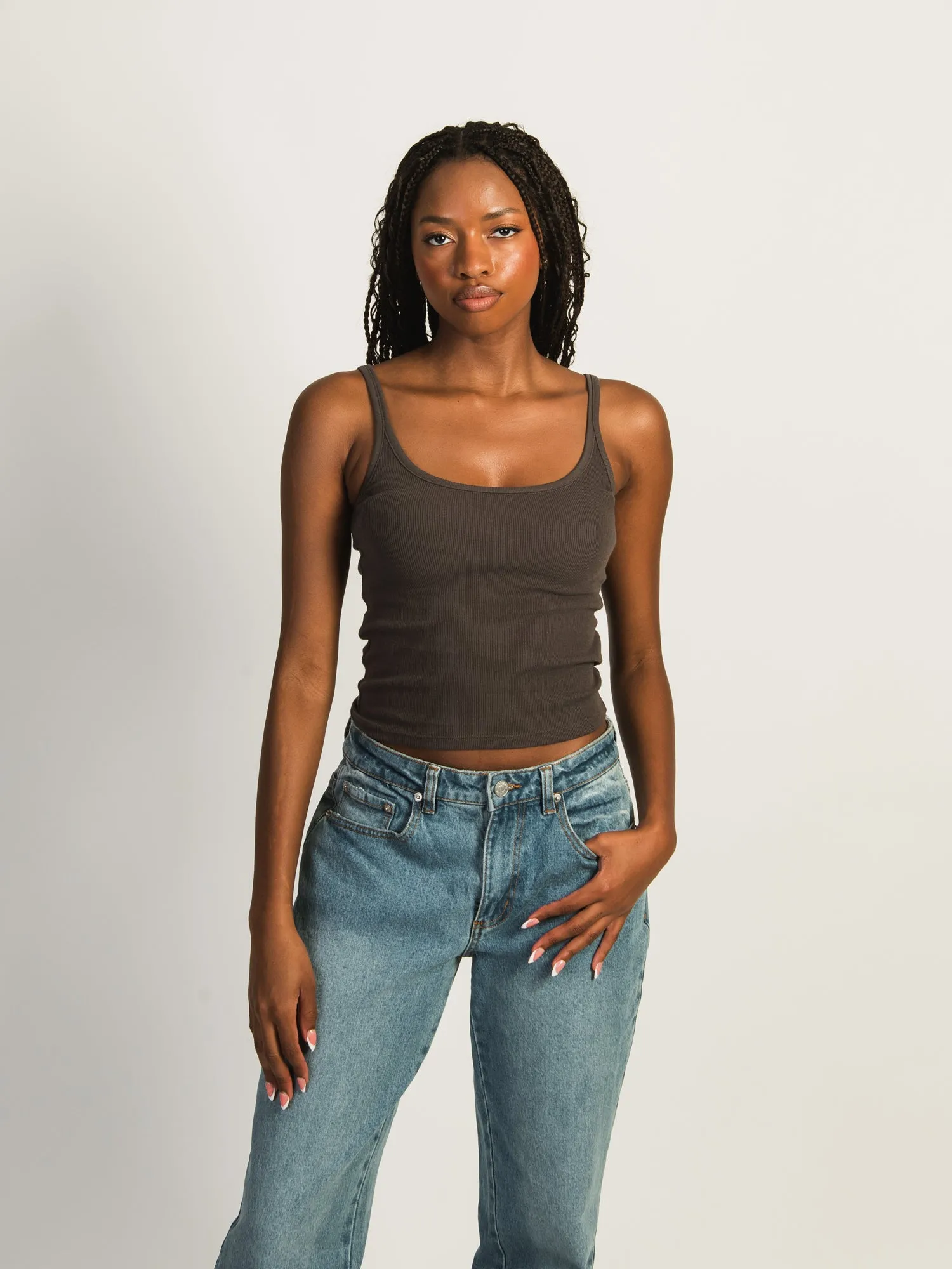 HARLOW ESSENTIAL RIBBED TANK TOP - CHARCOAL sold by Boathouse