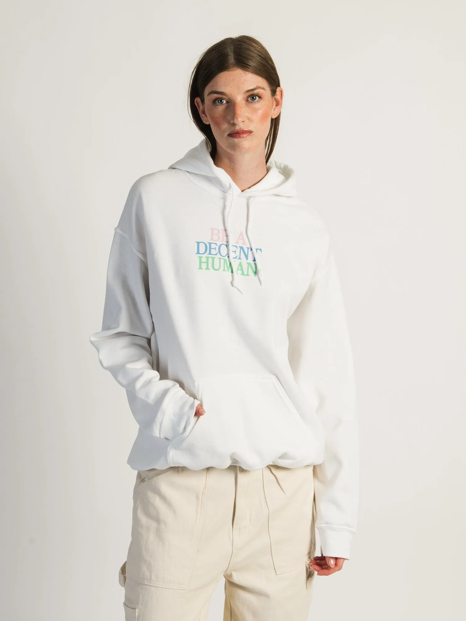 BARSTOOL SPORTS BE A DECENT HUMAN PULLOVER HOODIE sold by Boathouse product image thumbnail 2
