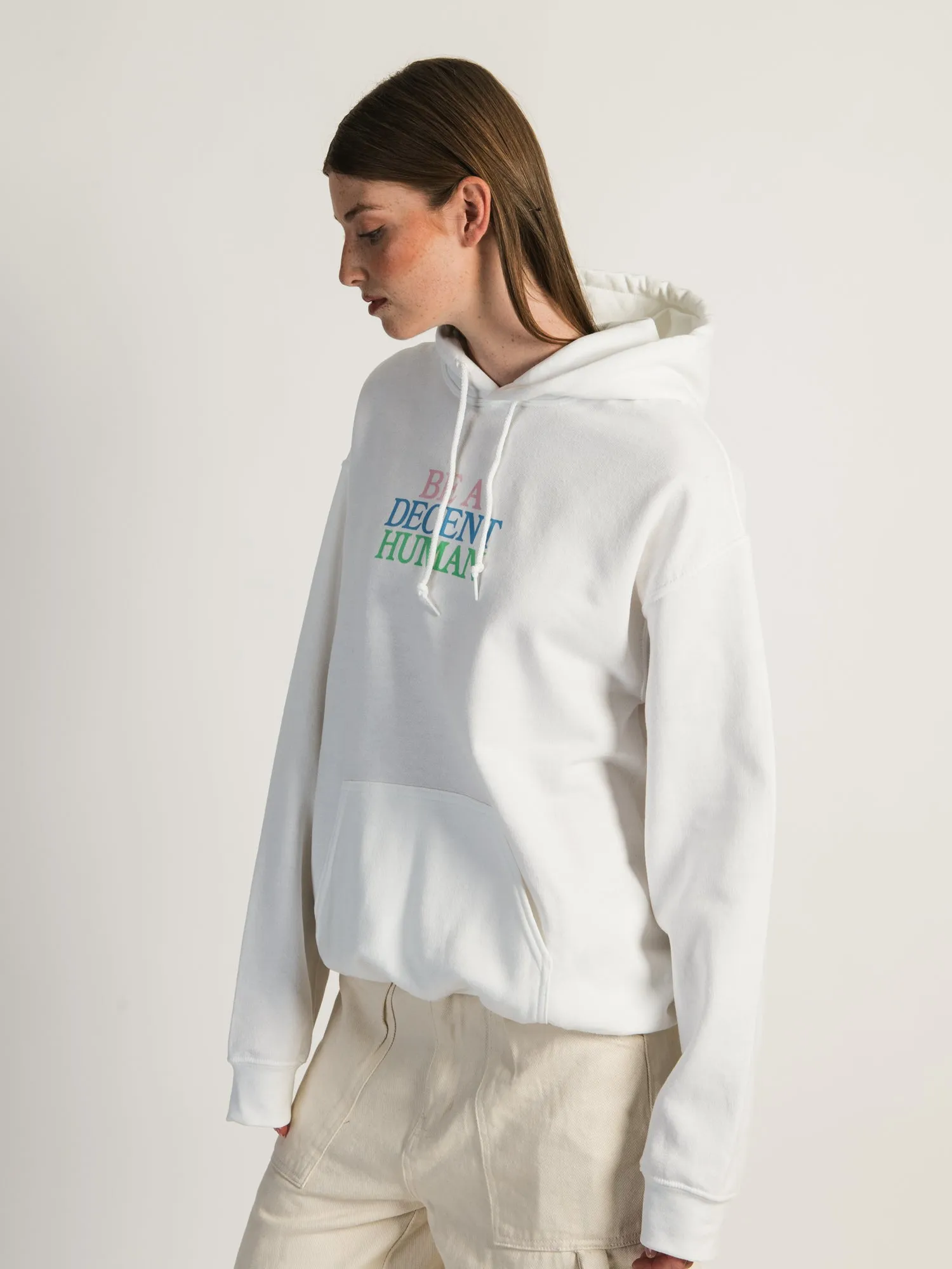 BARSTOOL SPORTS BE A DECENT HUMAN PULLOVER HOODIE sold by Boathouse product image thumbnail 3