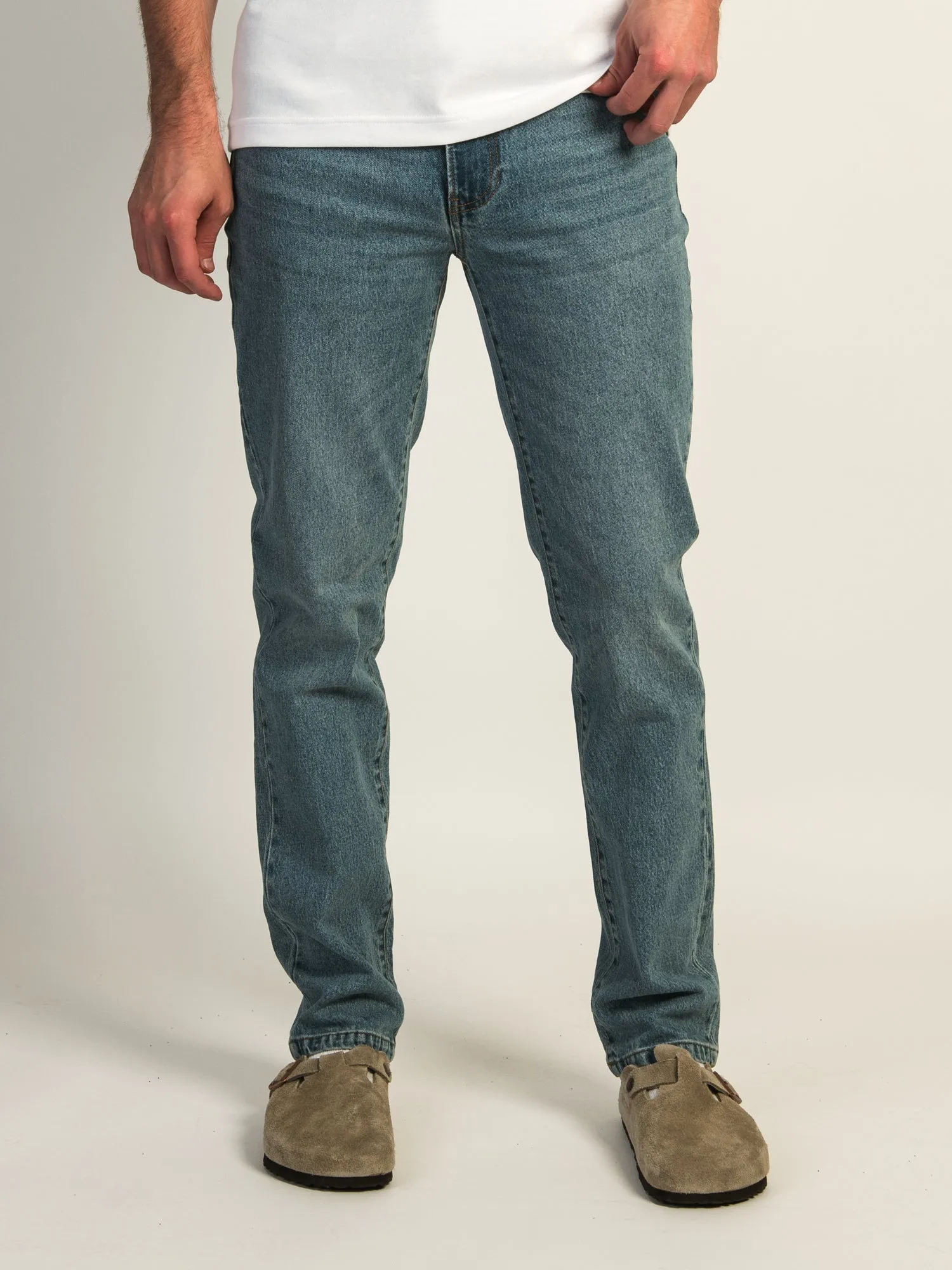 TAINTED SLIM FIT DENIM JEANS - MID WASH sold by Boathouse