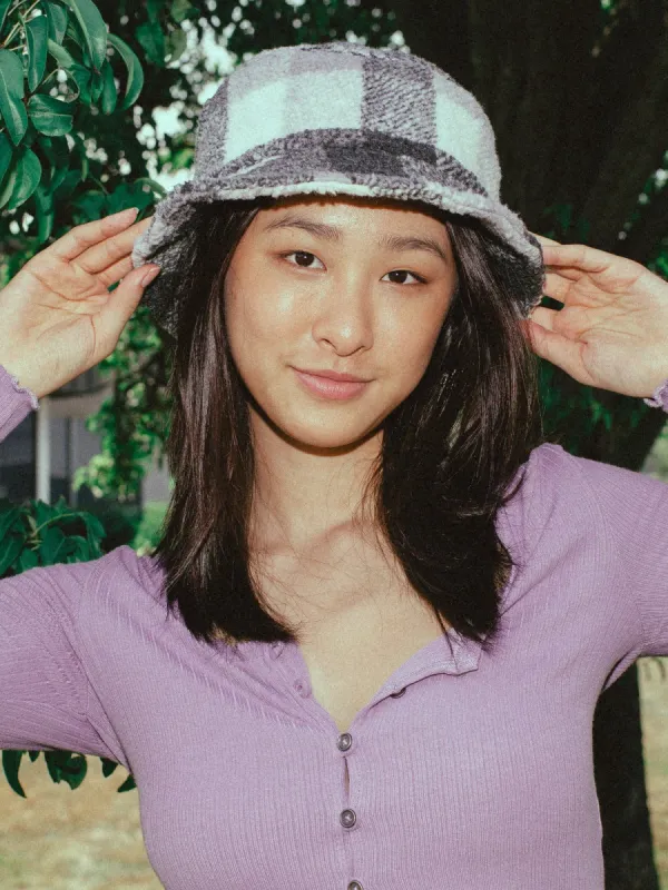 DLG BUCKET HAT - BLACK/WHITE PLAID SHERPA - CLEARANCE sold by Boathouse