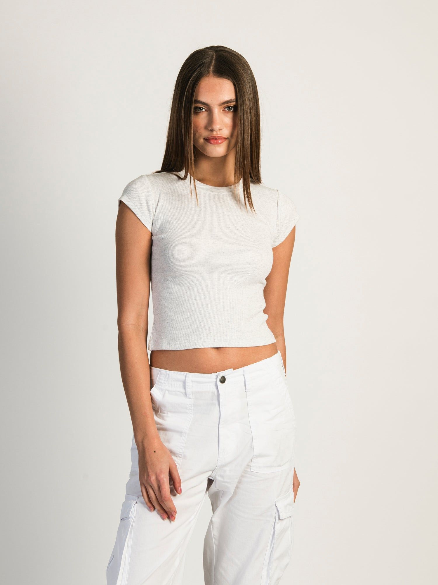 HARLOW RIBBED BABY MELANGE TEE - HEATHER CLOUD WHITE - CLEARANCE sold by Boathouse