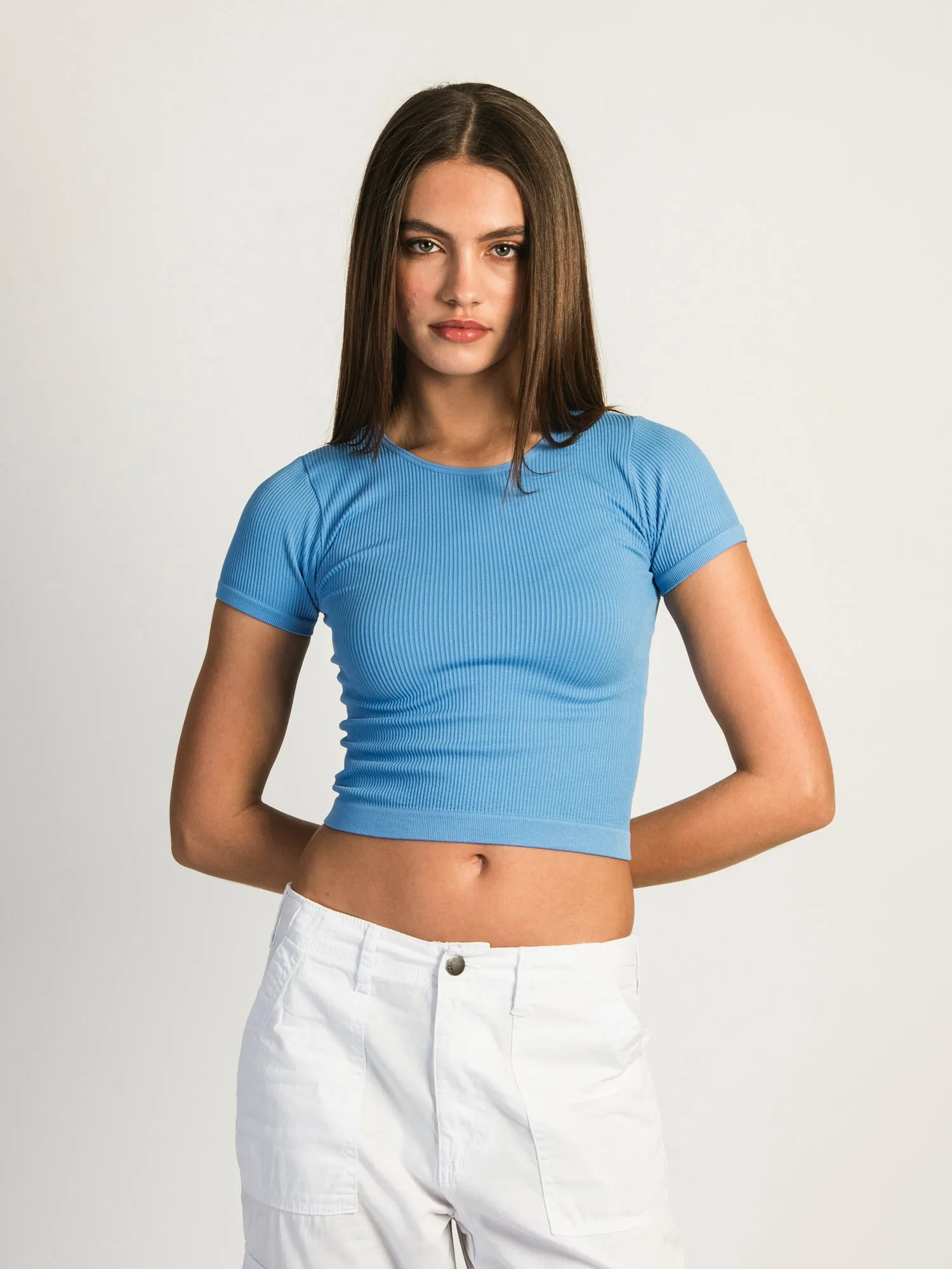 HARLOW RIBBED SEAMLESS TEE - BRE BLUE sold by Boathouse product image thumbnail 2