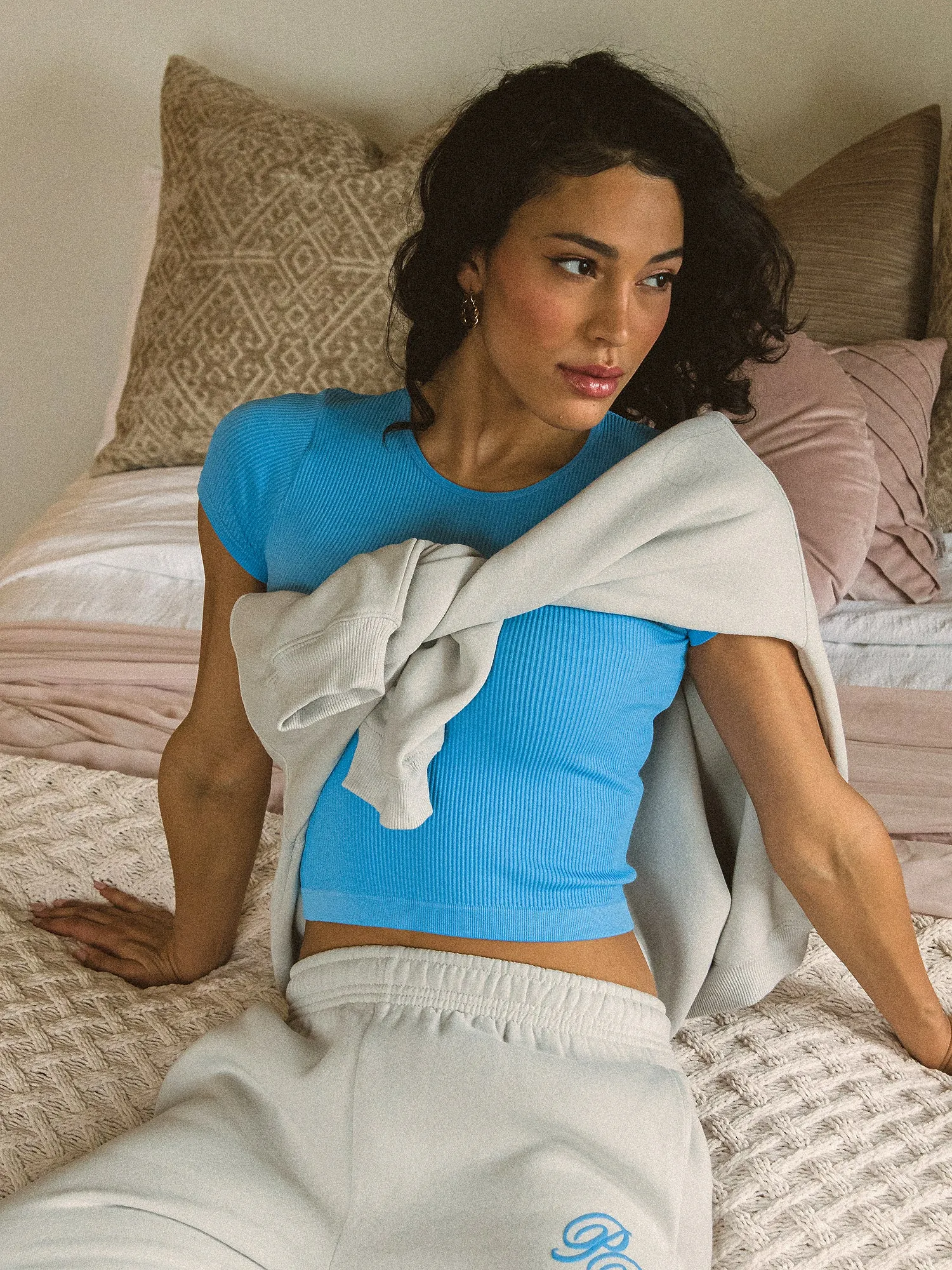 HARLOW RIBBED SEAMLESS TEE - BRE BLUE sold by Boathouse