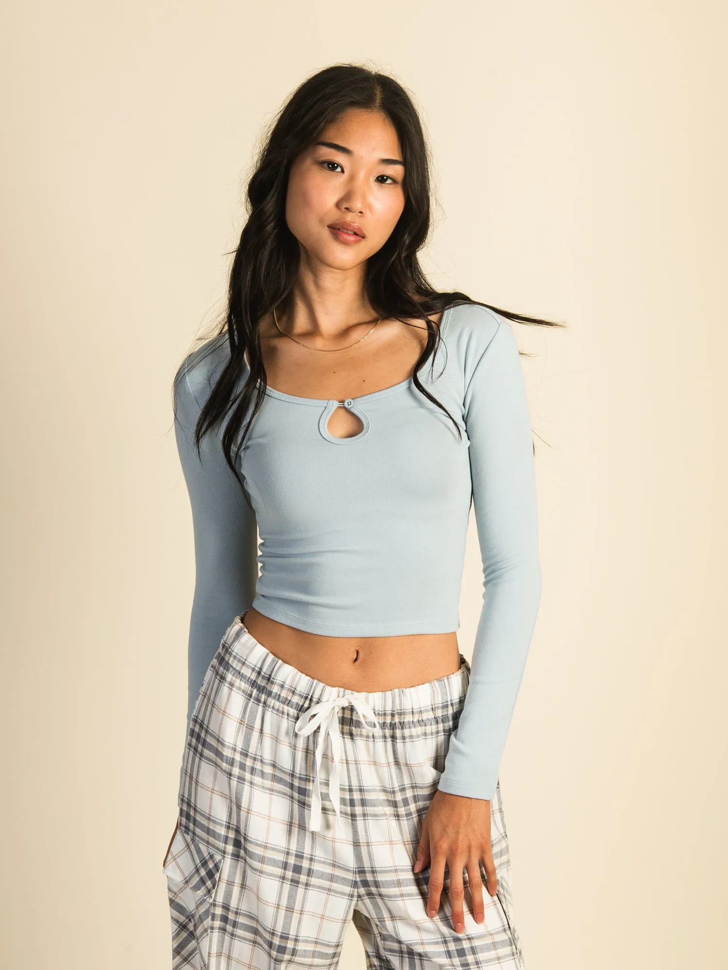 HARLOW PENNY KEYHOLE LONG SLEEVE TEE - LIGHT BLUE - CLEARANCE sold by Boathouse product image thumbnail 2
