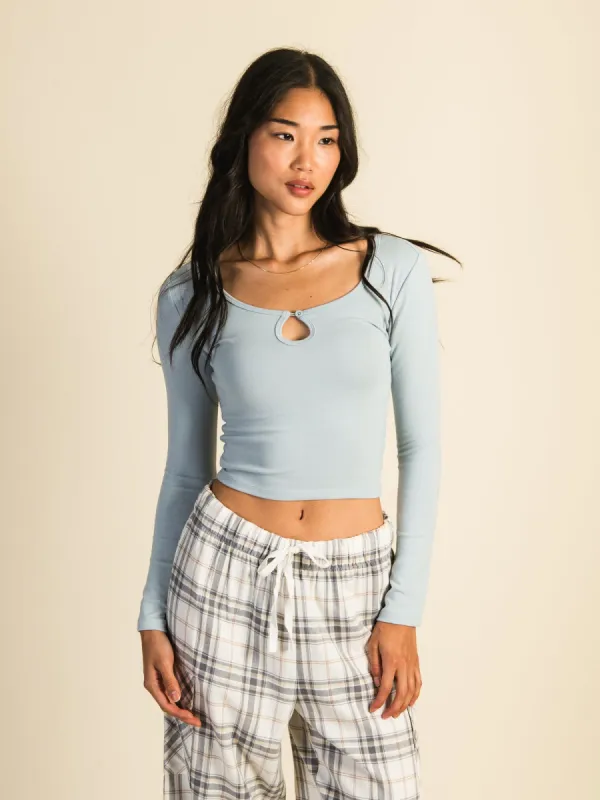 HARLOW PENNY KEYHOLE LONG SLEEVE TEE - LIGHT BLUE - CLEARANCE sold by Boathouse