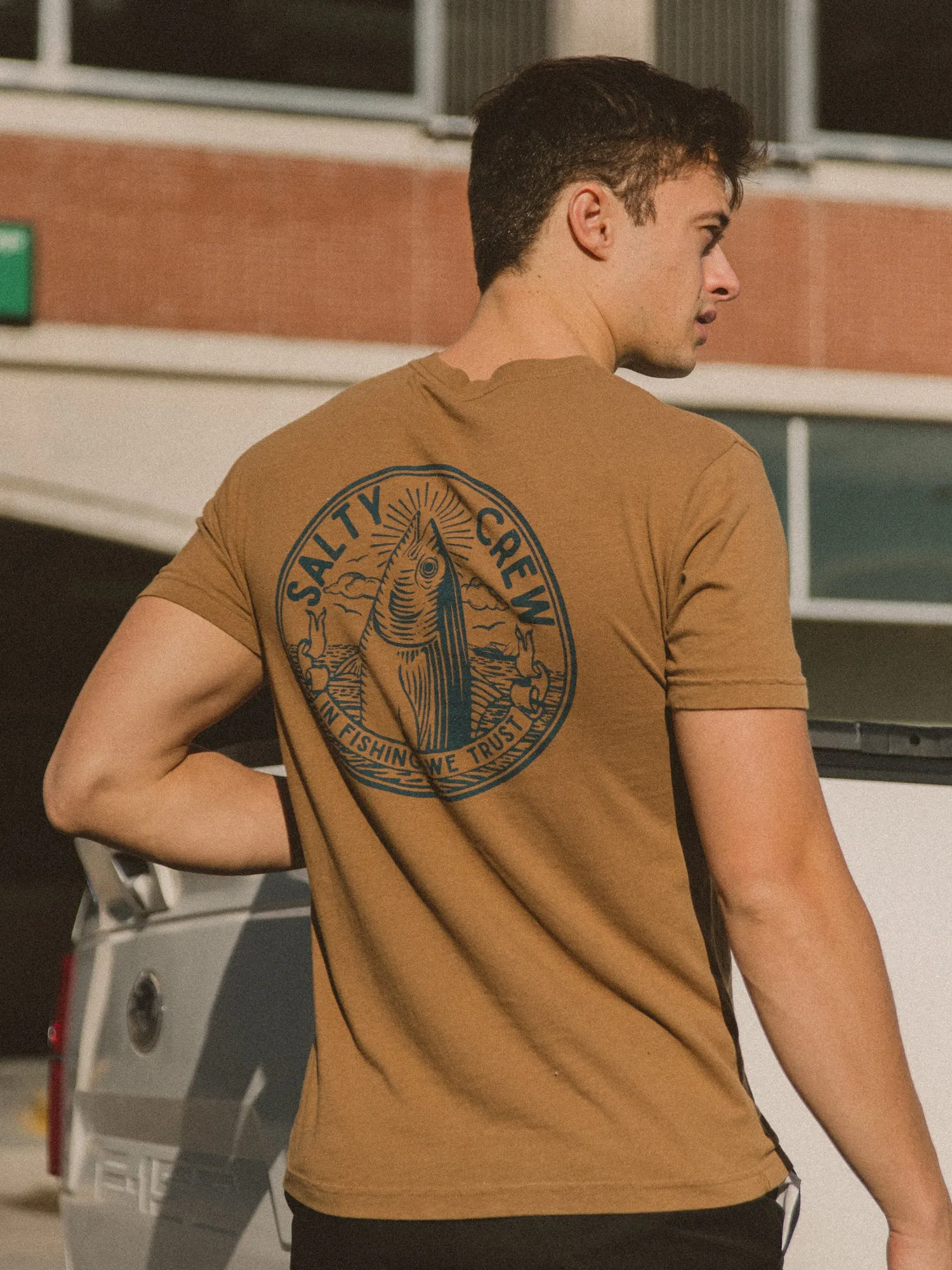 SALTY CREW IN FISHING WE TRUST PREMIUM T-SHIRT sold by Boathouse