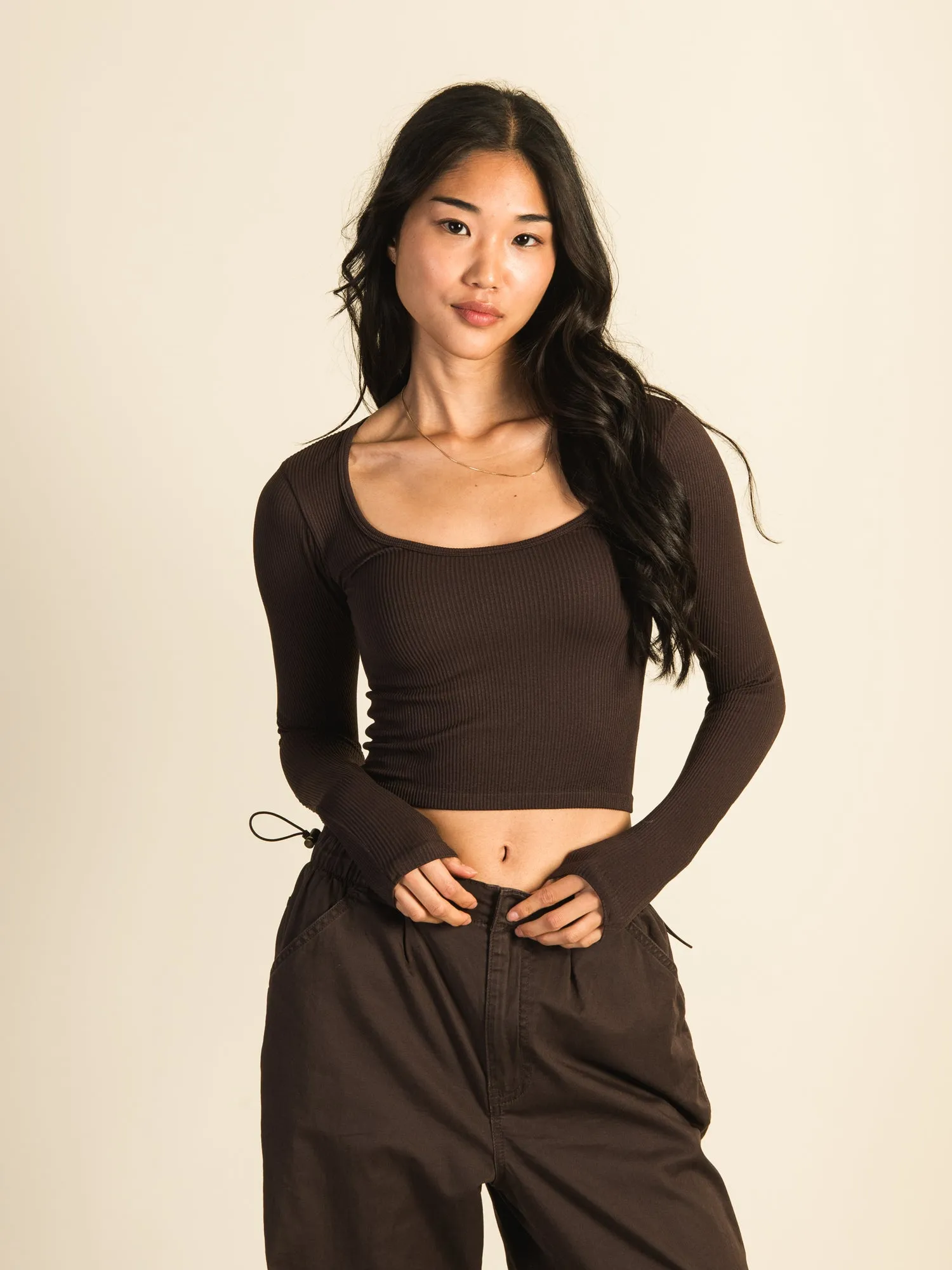 HARLOW SEAMLESS LONG SLEEVE SQUARE NECK - CHOCOLATE sold by Boathouse