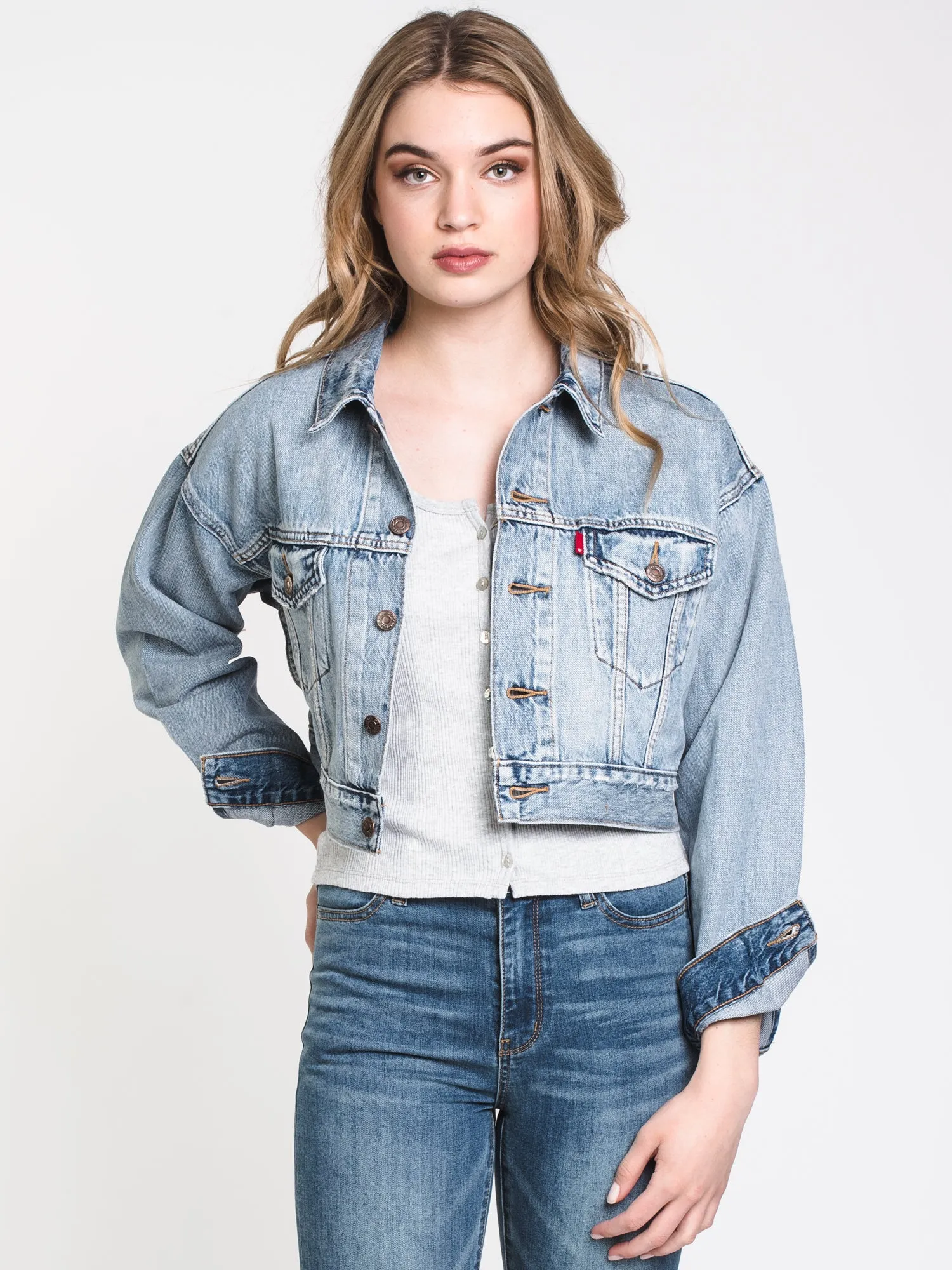 WOMENS CROP DAD TRUCKER JACKET - DENIM - CLEARANCE sold by Boathouse