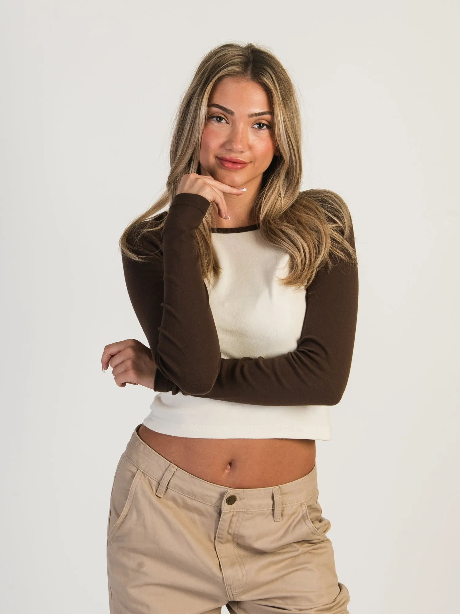 HARLOW BLAIR LONG SLEEVE RAGLAN - CHOCOLATE sold by Boathouse