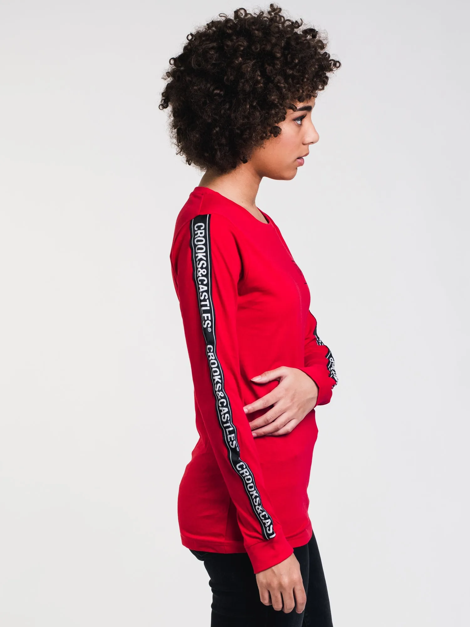 WOMENS LOGO CROOKS LONG SLEEVE T-SHIRT - RED - CLEARANCE sold by Boathouse product image thumbnail 3
