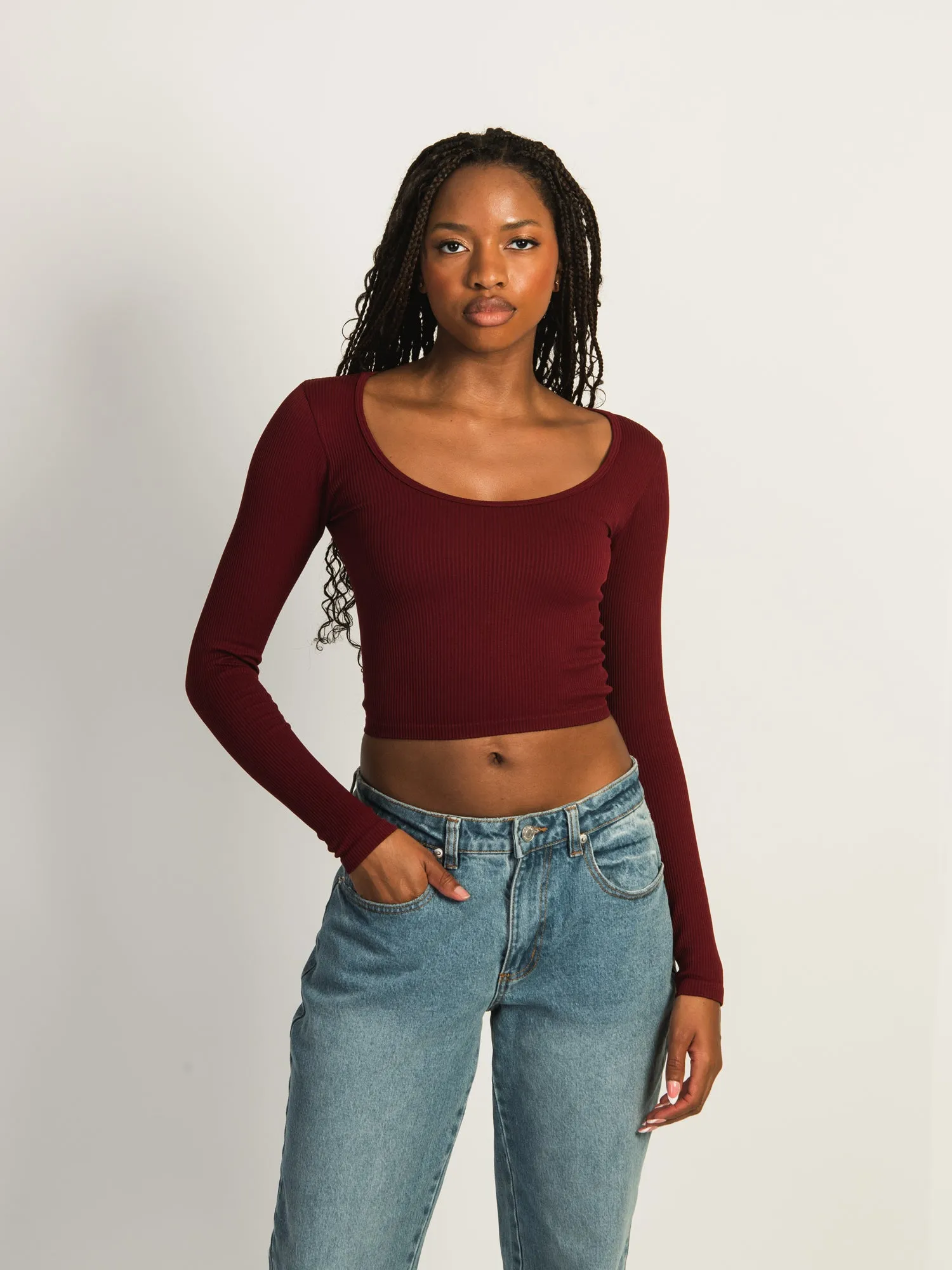 HARLOW SEAMLESS SQUARENECK LONG SLEEVE - BURGUNDY sold by Boathouse