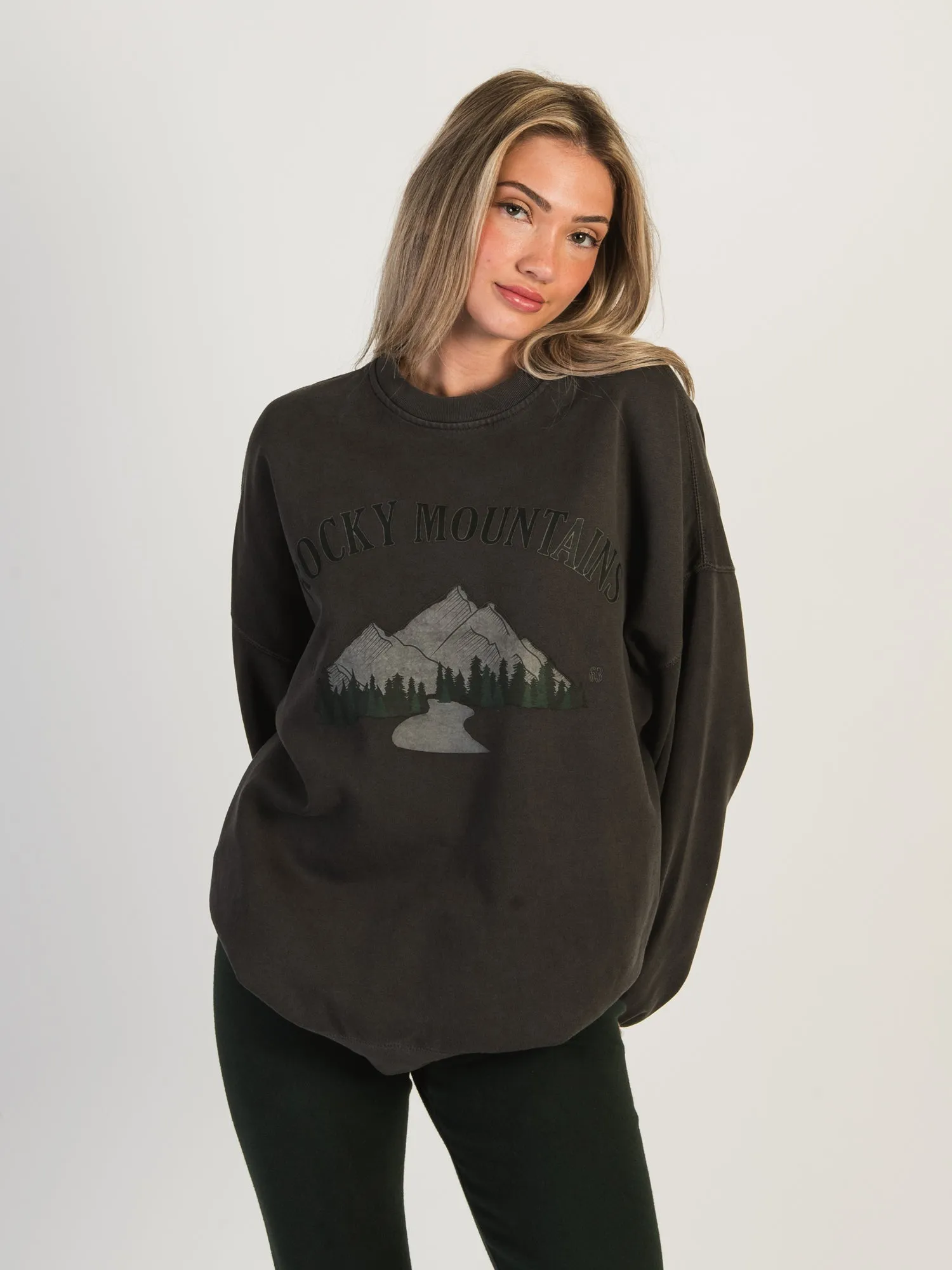 HARLOW MICHELLE PRINT FLEECE CREWNECK - CHARCOAL - CLEARANCE sold by Boathouse