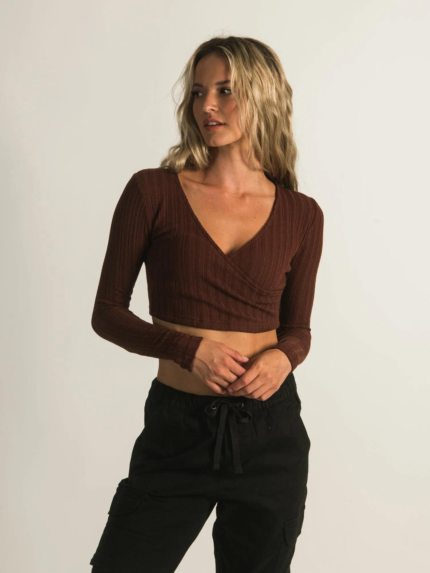 HARLOW POINTELLE LONG SLEEVE CROSSOVER - CLEARANCE sold by Boathouse product image thumbnail 2