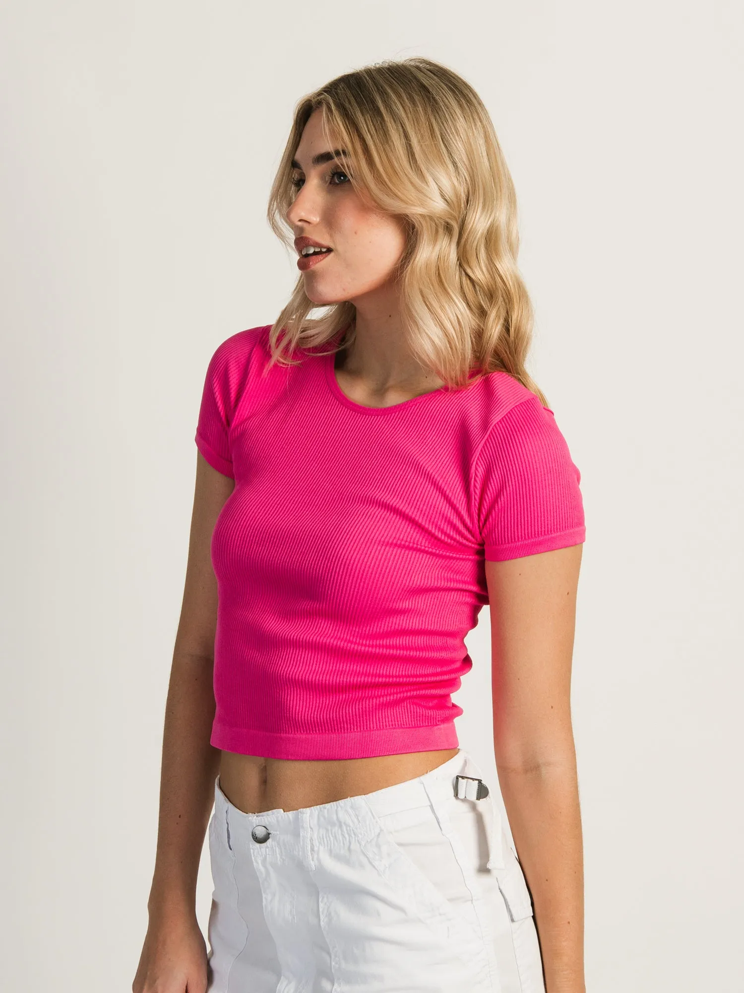 HARLOW RIBBED SEAMLESS TEE - PINK sold by Boathouse product image thumbnail 2