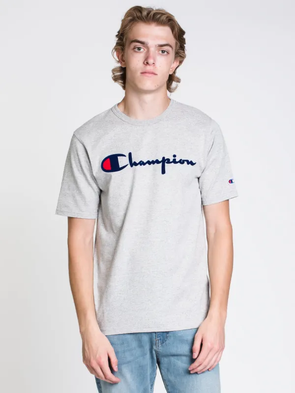 CHAMPION HERITAGE FLEECE SCRPT SHORT SLEEVE TEE  - CLEARANCE sold by Boathouse