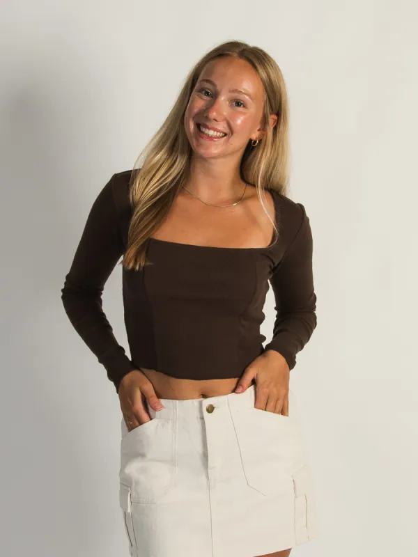 HARLOW SQUARE NECK LONGSLEEVE - CHOCOLATE - CLEARANCE sold by Boathouse