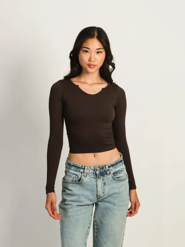 HARLOW HARPER NOTCH LONG SLEEVE - CHOCOLATE sold by Boathouse