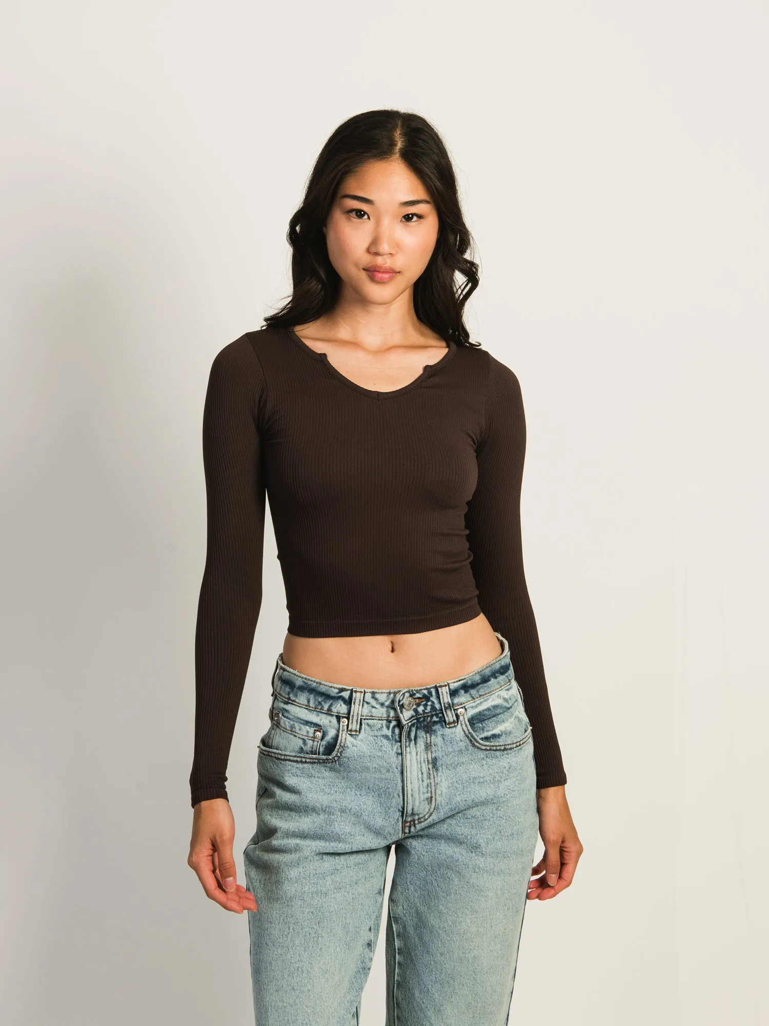 HARLOW HARPER NOTCH LONG SLEEVE - CHOCOLATE - CLEARANCE sold by Boathouse
