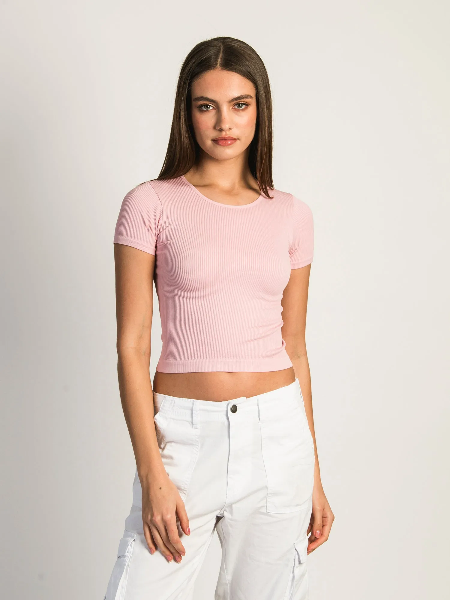 HARLOW RIBBED SEAMLESS TEE - BUBBLEGUM sold by Boathouse