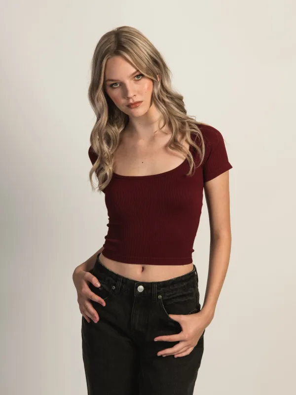HARLOW SQUARENECK SEAMLESS TEE - BURGUNDY sold by Boathouse