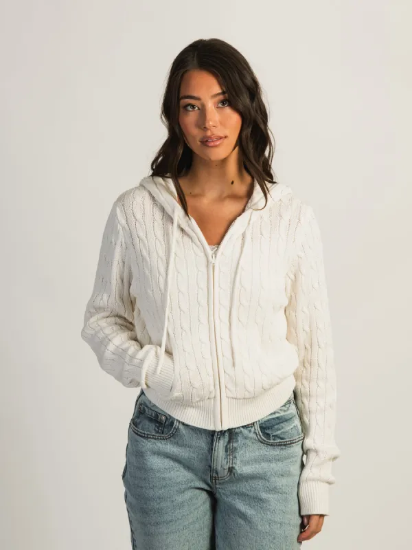 HARLOW MAUDE CABLE KNIT ZIP UP - OFF WHITE sold by Boathouse