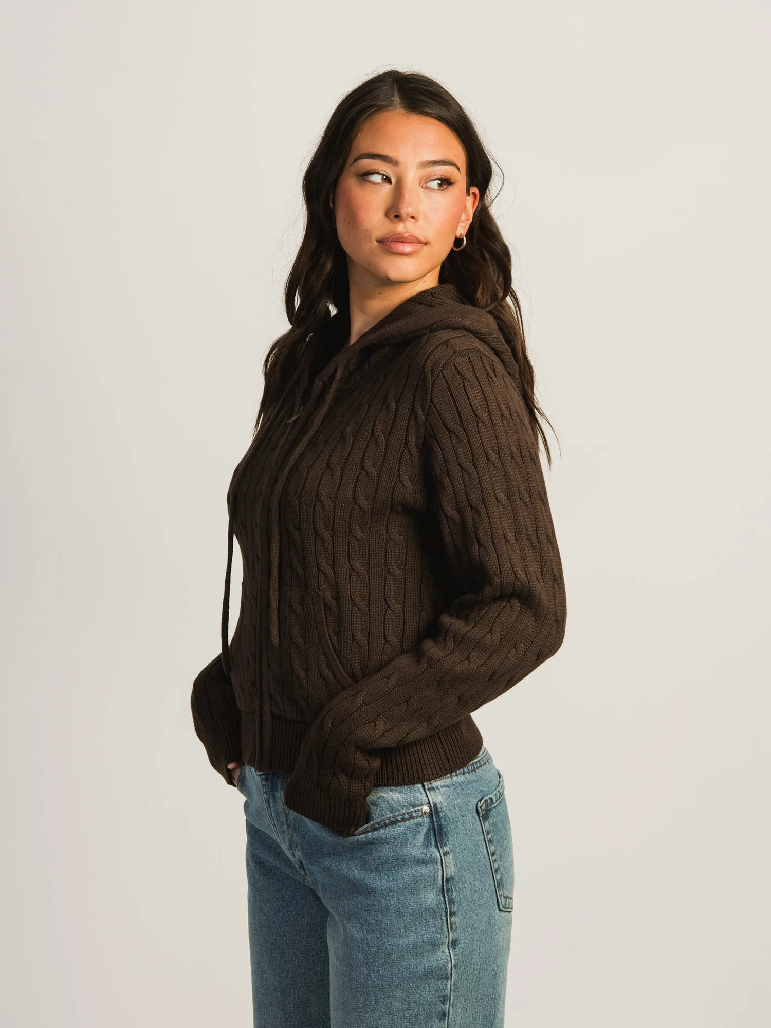 HARLOW MAUDE CABLE KNIT ZIP UP - CHOCOLATE sold by Boathouse product image thumbnail 2