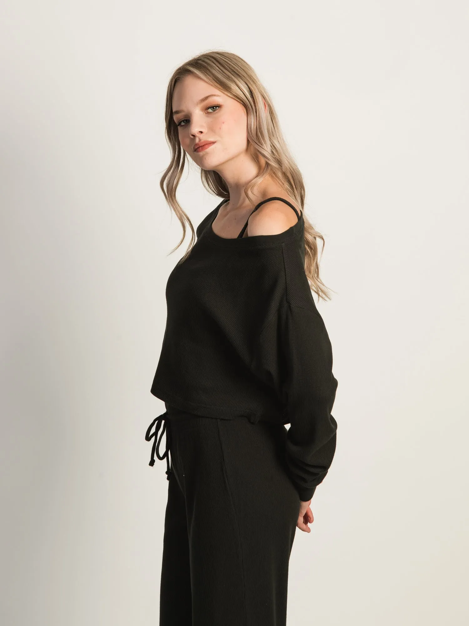 HARLOW OFF THE SHOULDER WAFFLE LONG SLEEVE - BLACK sold by Boathouse product image thumbnail 2