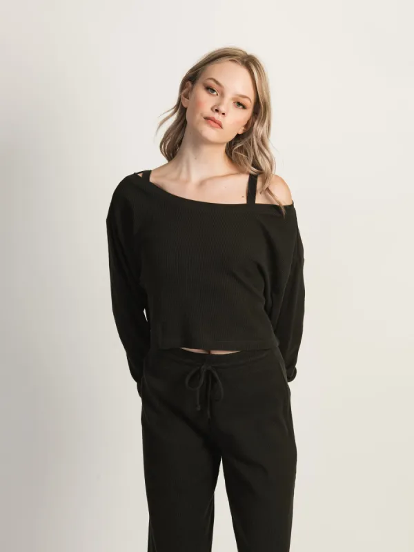 HARLOW OFF THE SHOULDER WAFFLE LONG SLEEVE - BLACK sold by Boathouse