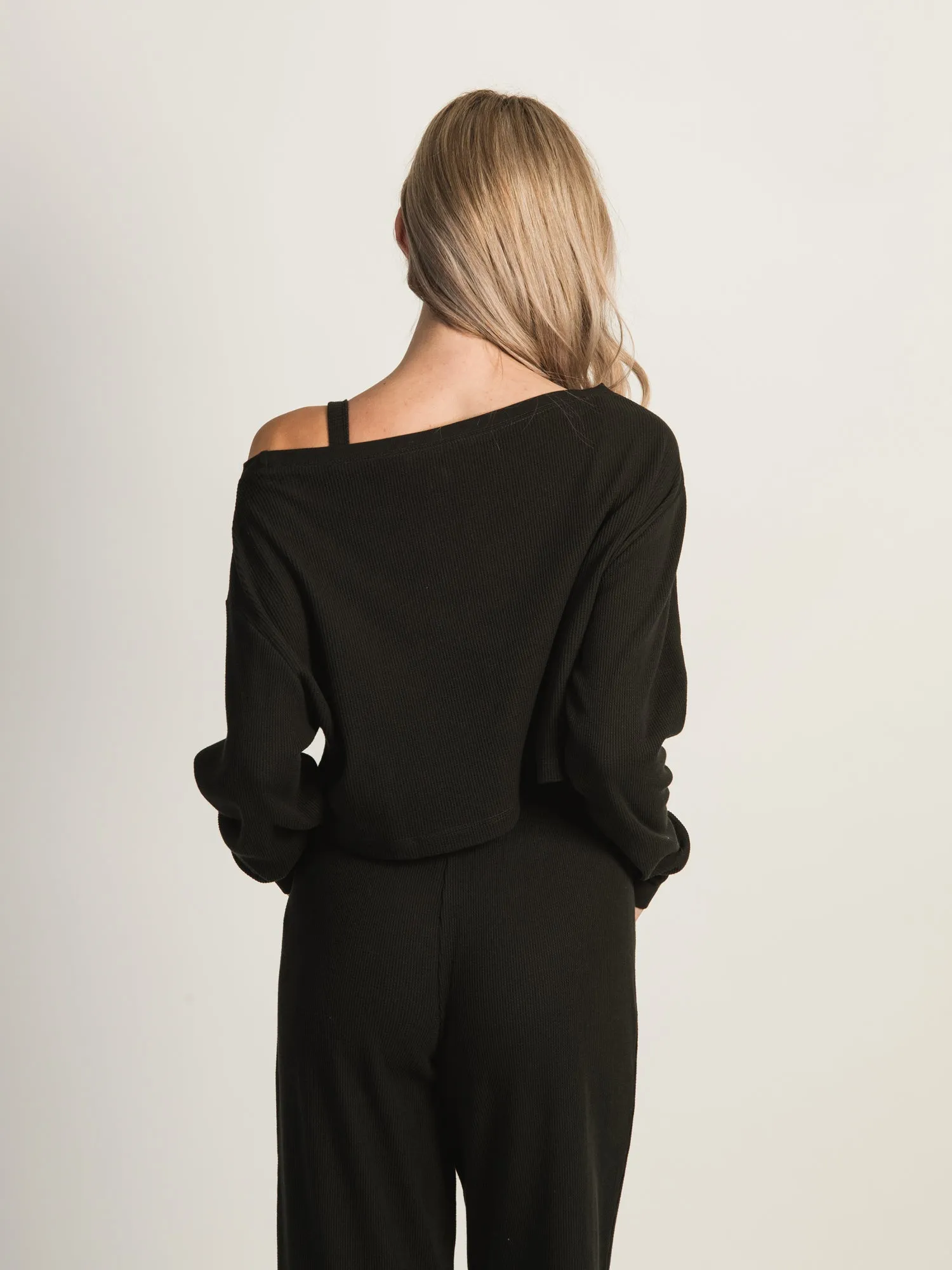HARLOW OFF THE SHOULDER WAFFLE LONG SLEEVE - BLACK sold by Boathouse product image thumbnail 3