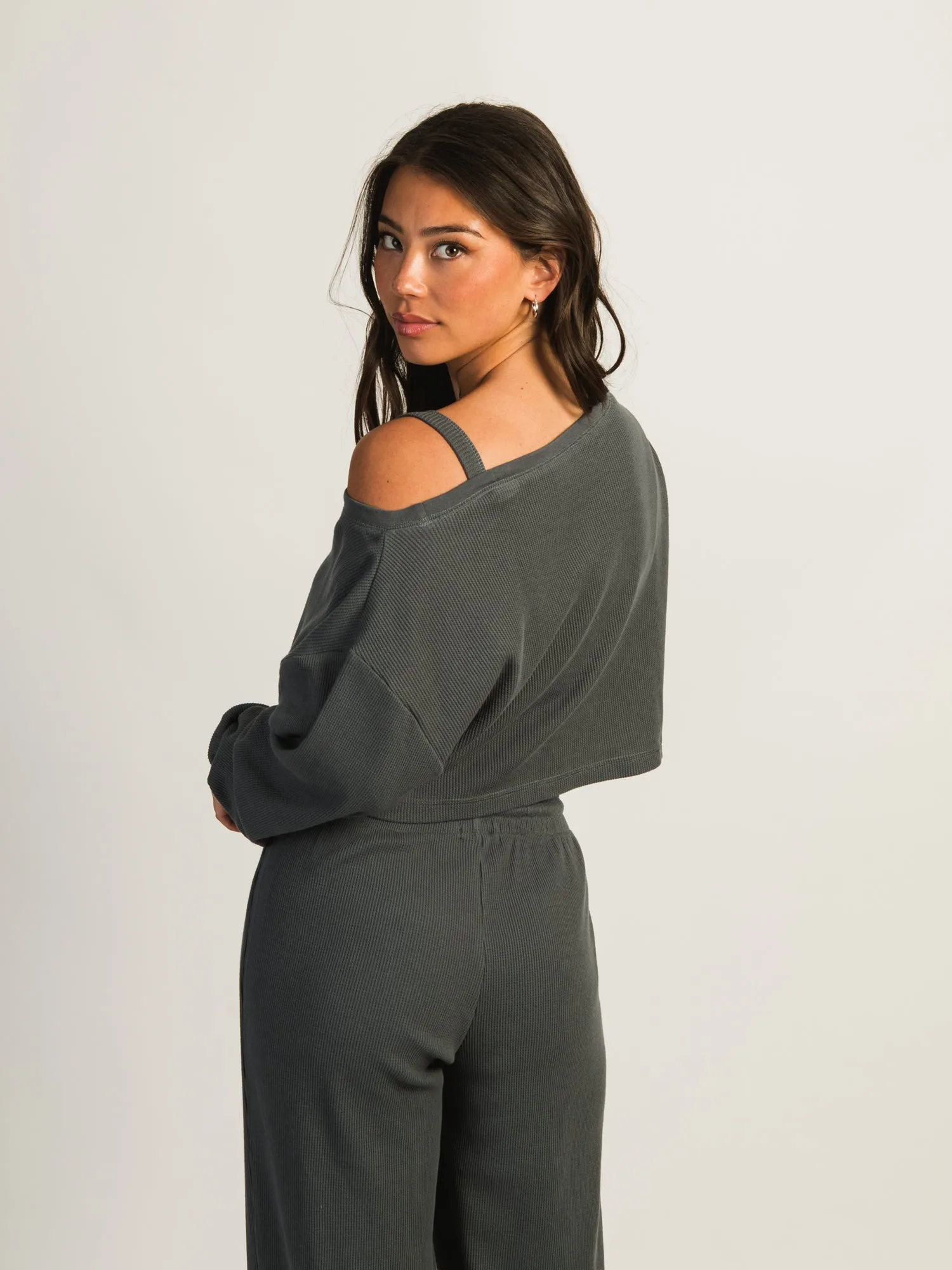 HARLOW OFF THE SHOULDER WAFFLE LONG SLEEVE - STONE sold by Boathouse product image thumbnail 3