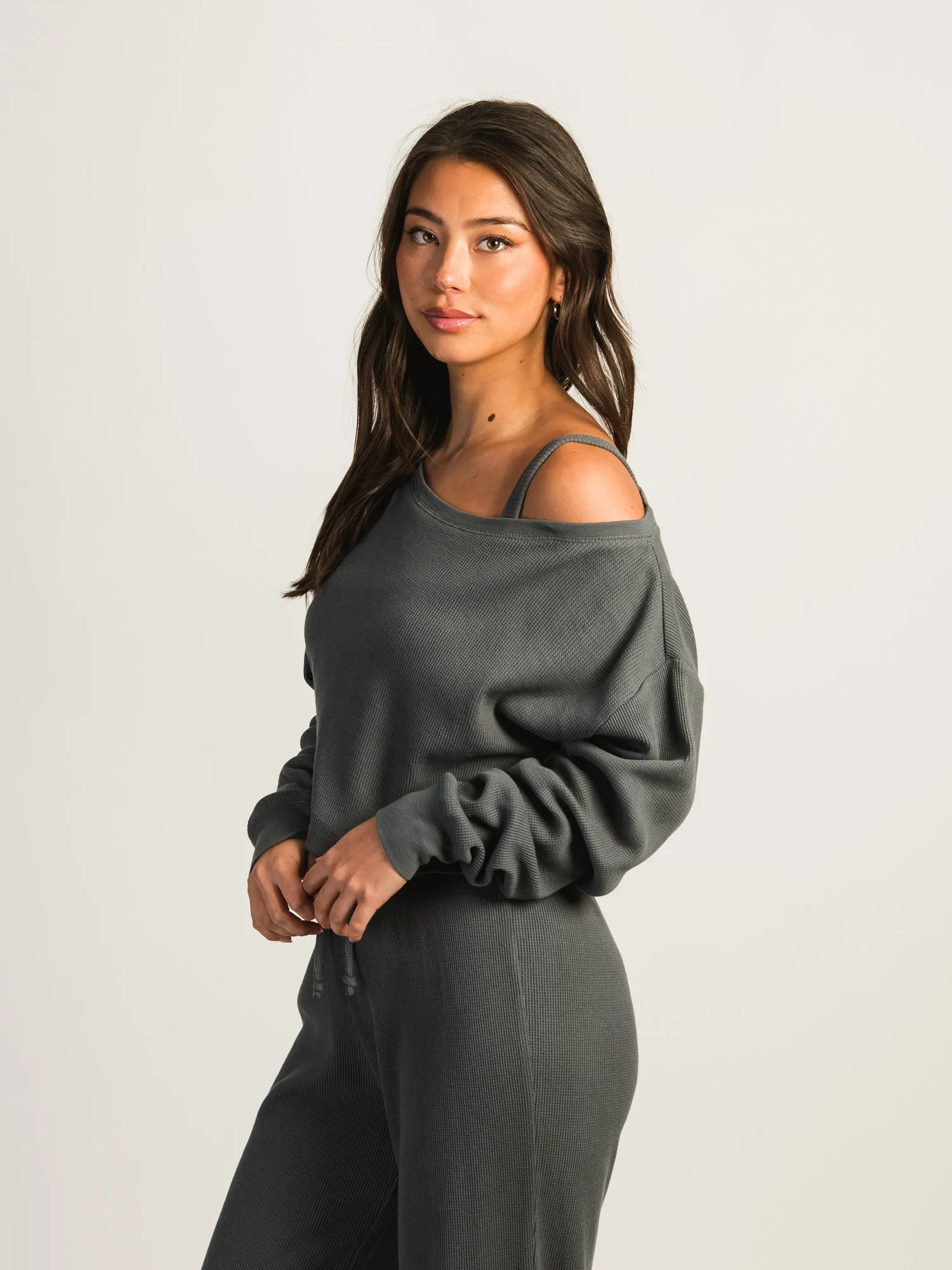 HARLOW OFF THE SHOULDER WAFFLE LONG SLEEVE - STONE sold by Boathouse product image thumbnail 2