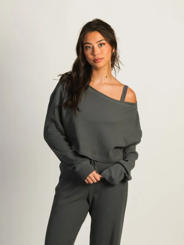 HARLOW OFF THE SHOULDER WAFFLE LONG SLEEVE - STONE sold by Boathouse