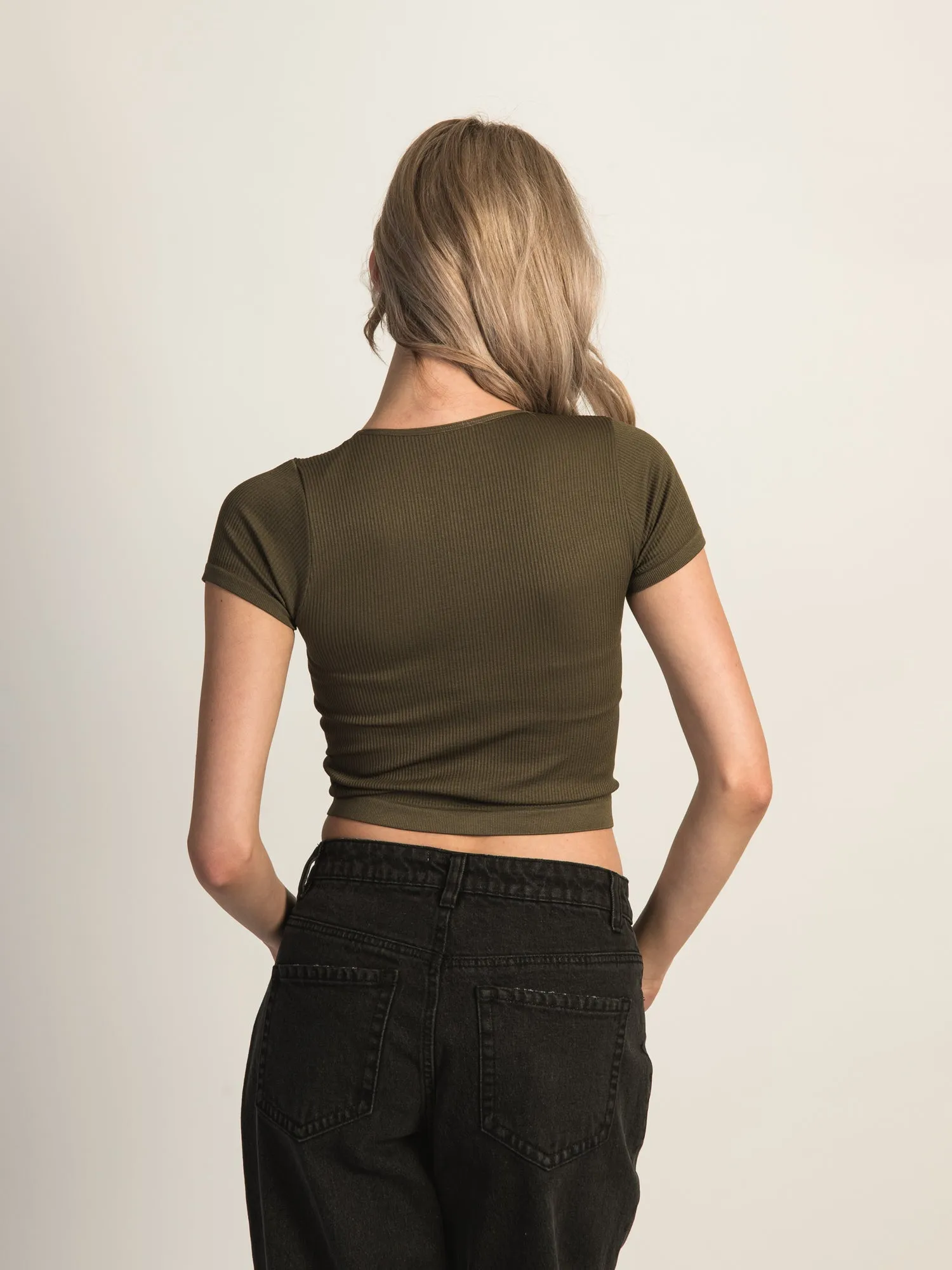 HARLOW RIBBED SEAMLESS TEE - ARMY sold by Boathouse product image thumbnail 3