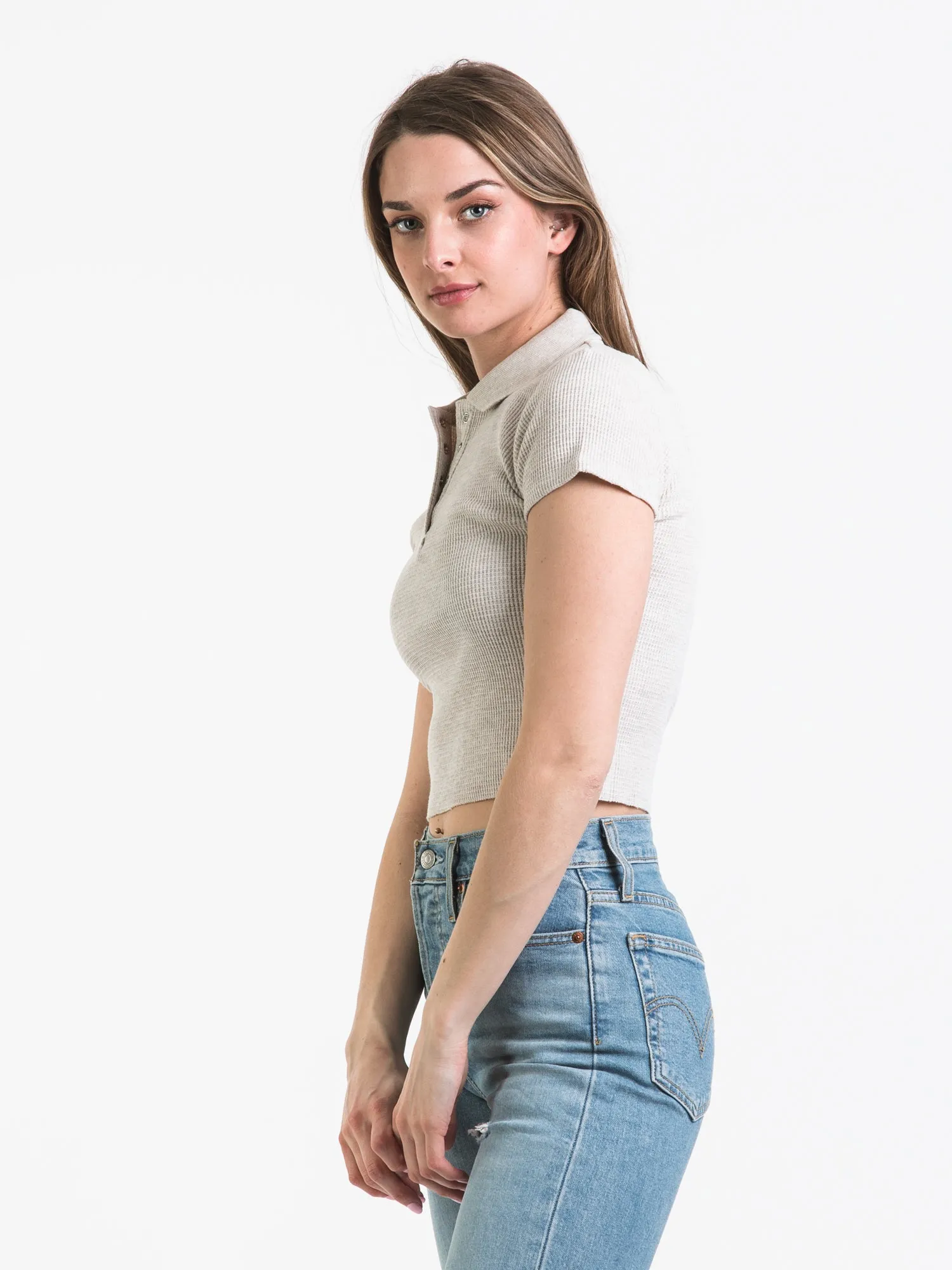 HARLOW WAFFLE SNAP MELANGE HENLEY - CLEARANCE sold by Boathouse product image thumbnail 3