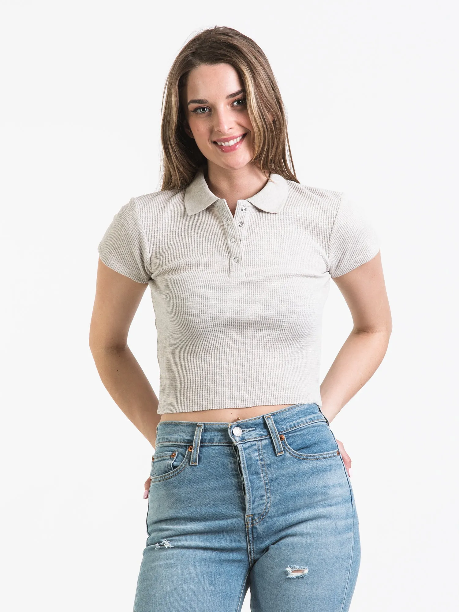 HARLOW WAFFLE SNAP MELANGE HENLEY - CLEARANCE sold by Boathouse product image thumbnail 4