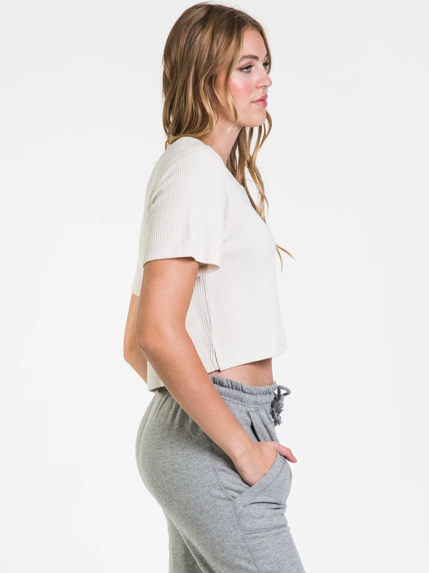 HARLOW WAFFLE CROPPED HENLEY - CLEARANCE sold by Boathouse product image thumbnail 3