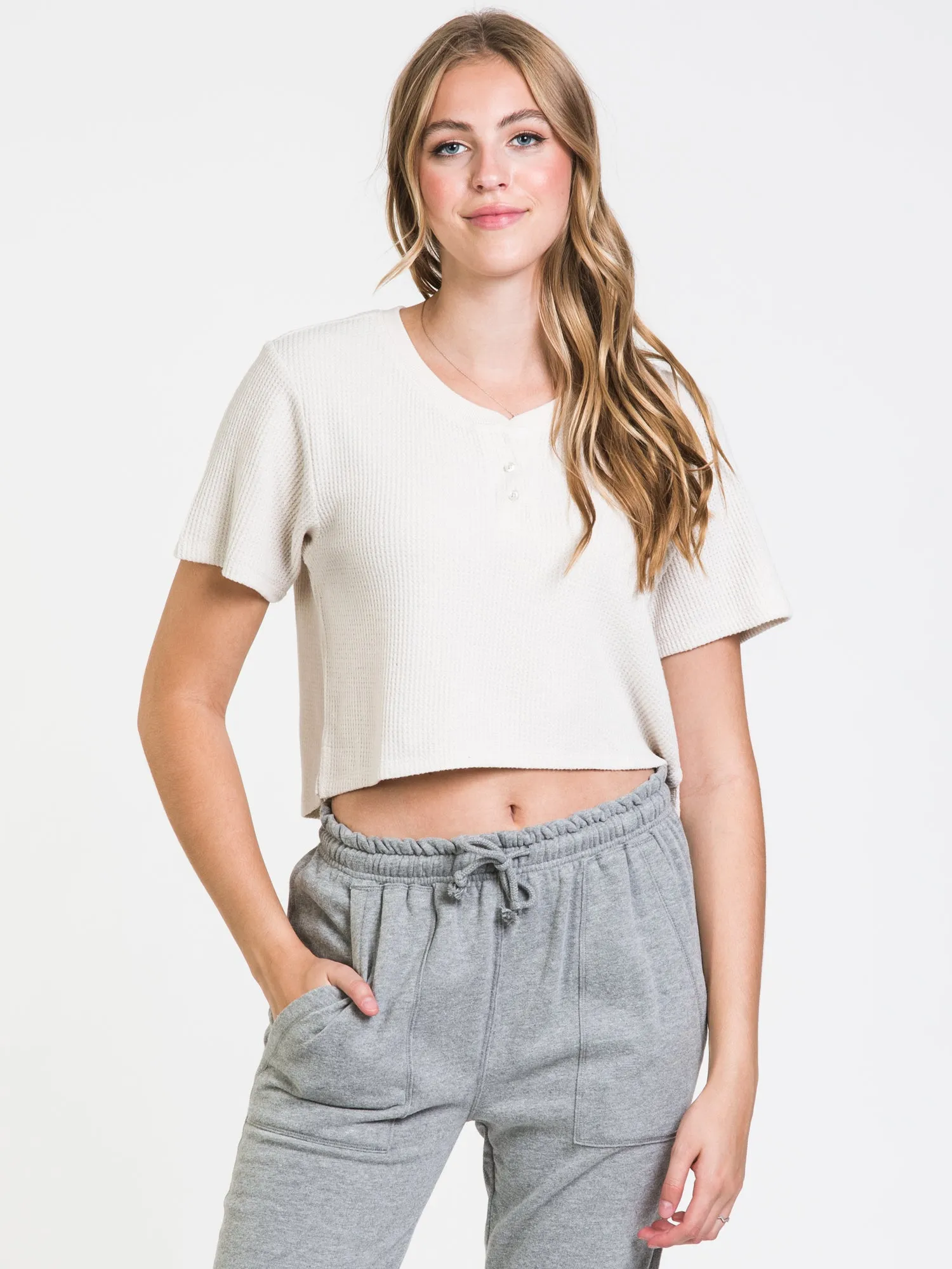 HARLOW WAFFLE CROPPED HENLEY - CLEARANCE sold by Boathouse