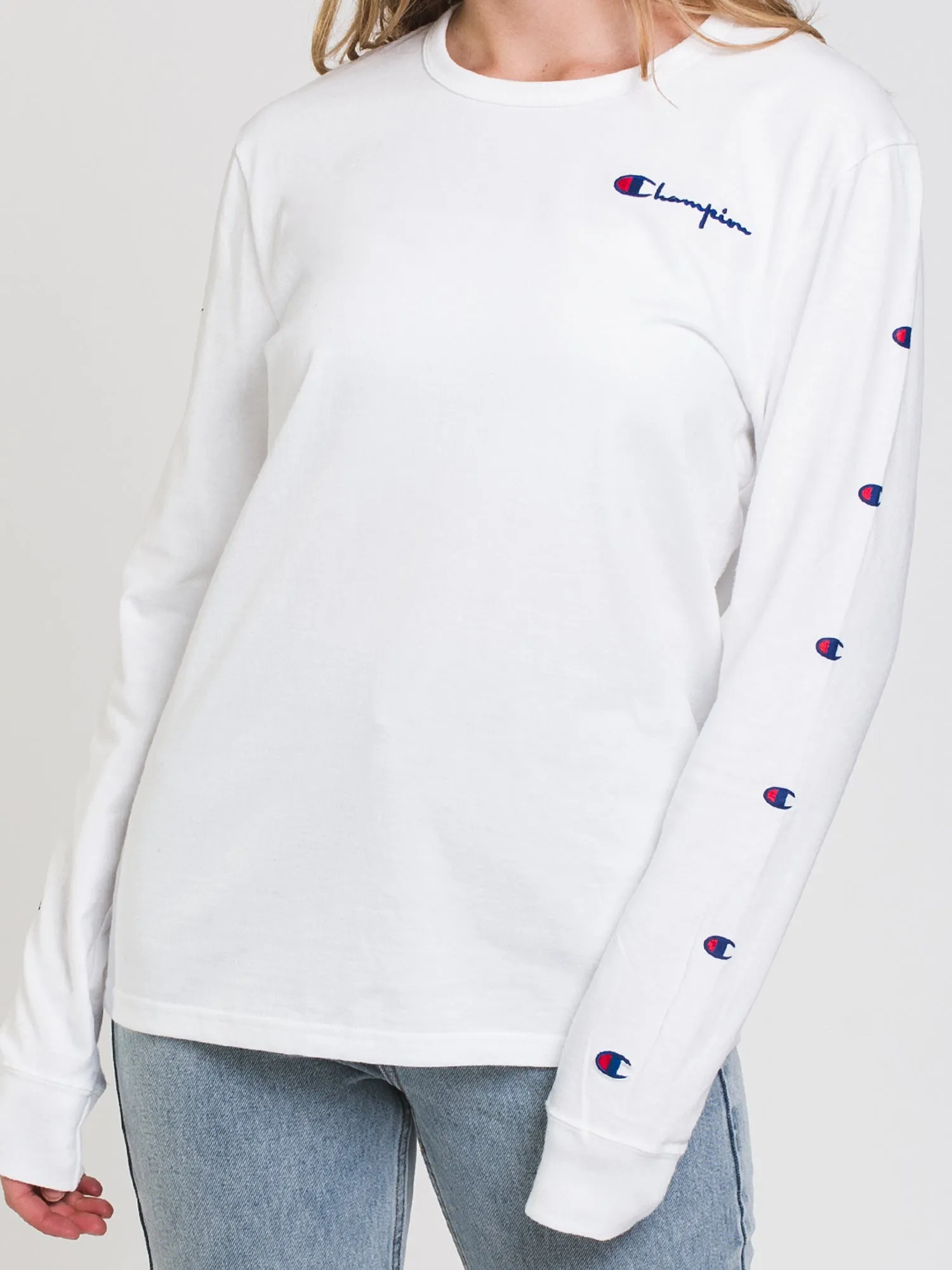 CHAMPION EMBROIDERED SCRIPT BOYFRIEND LONG SLEEVE TEE - CLEARANCE sold by Boathouse