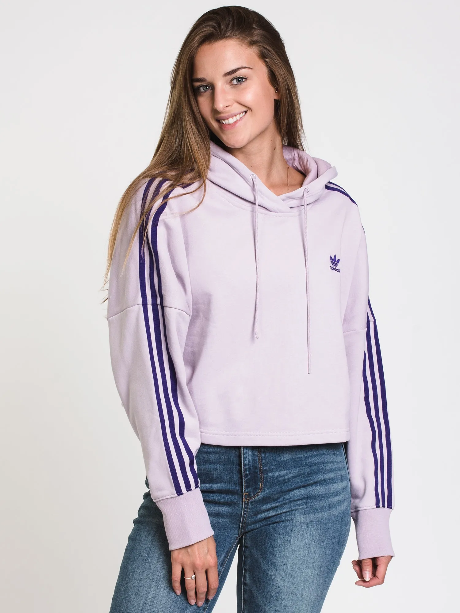 ADIDAS 3 STRIPE CUT OFF CROP PULLOVER HOODIE - CLEARANCE sold by Boathouse