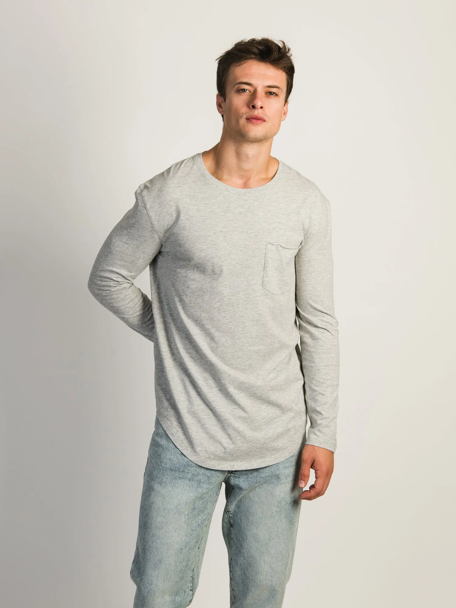 LONG SLEEVE LONGLINE TEE - HEATHER GREY sold by Boathouse
